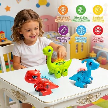 Dinosaur Assembly Toy,Easy Take Apart Dinosaur Building Set with Lights & Music,STEM Learning Educational Toy,Perfect ChristmasBirthday Gift for Boys & Girls