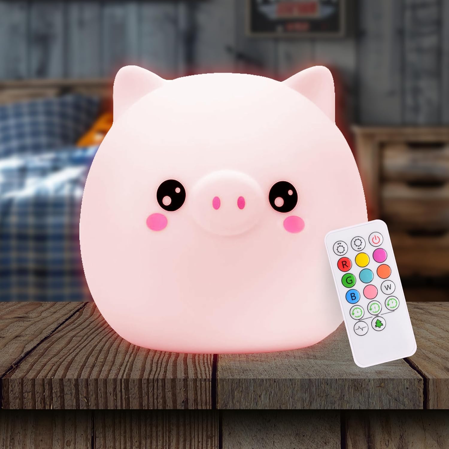 White Silicone Pig Night Light with Remote Control