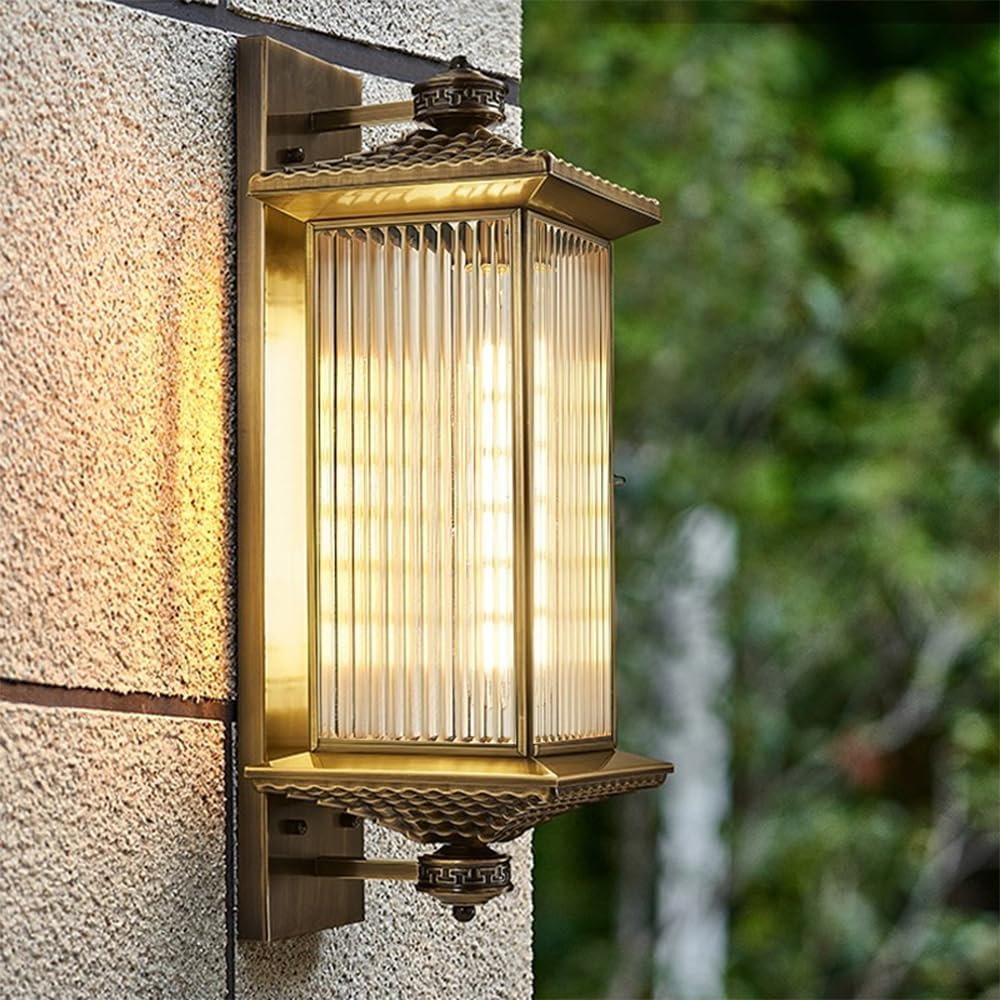SMCCYYSD ContemporaryOutdoor Brass Wall lamp LED Electric Simplicity Waterproof Balcony Hallway Courtyard Villa Gate Hotel Corridor Lamp (A H80CM Electric)