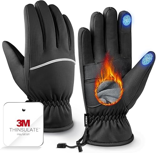 Winter Gloves Men Women Made with 3M Insulation & Plush Lining, -15°F Windproof & Water-Resistant Snow Gloves for Cold Weather, Ski Glove with Reflective Strips & Touchscreen Fingers for Running