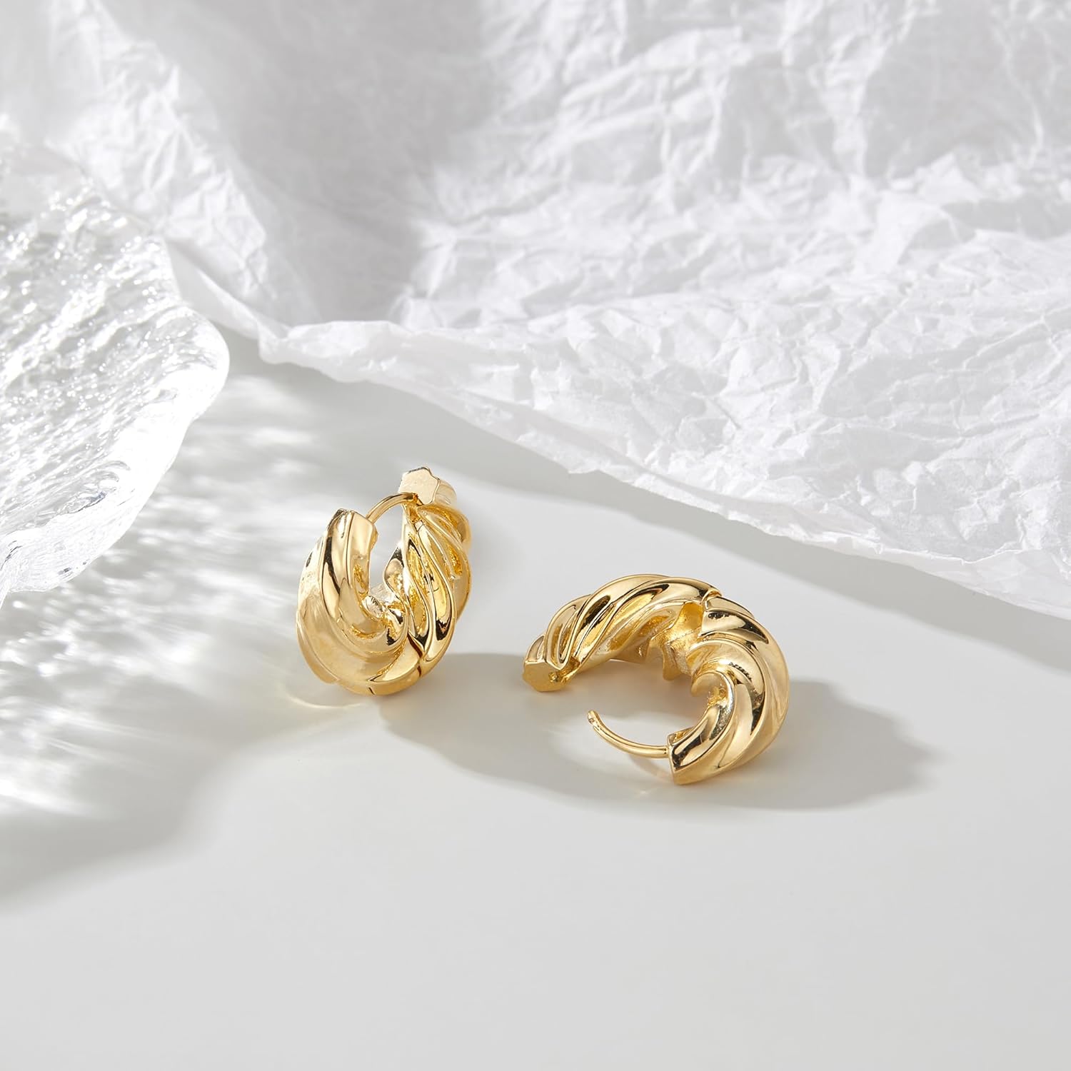 14K Gold Plated Hoop Earrings for Women, Trendy Gold Hoop Earrings Statement Cuff Lightweight Hypoallergenic Jewelry for Her - Image 6