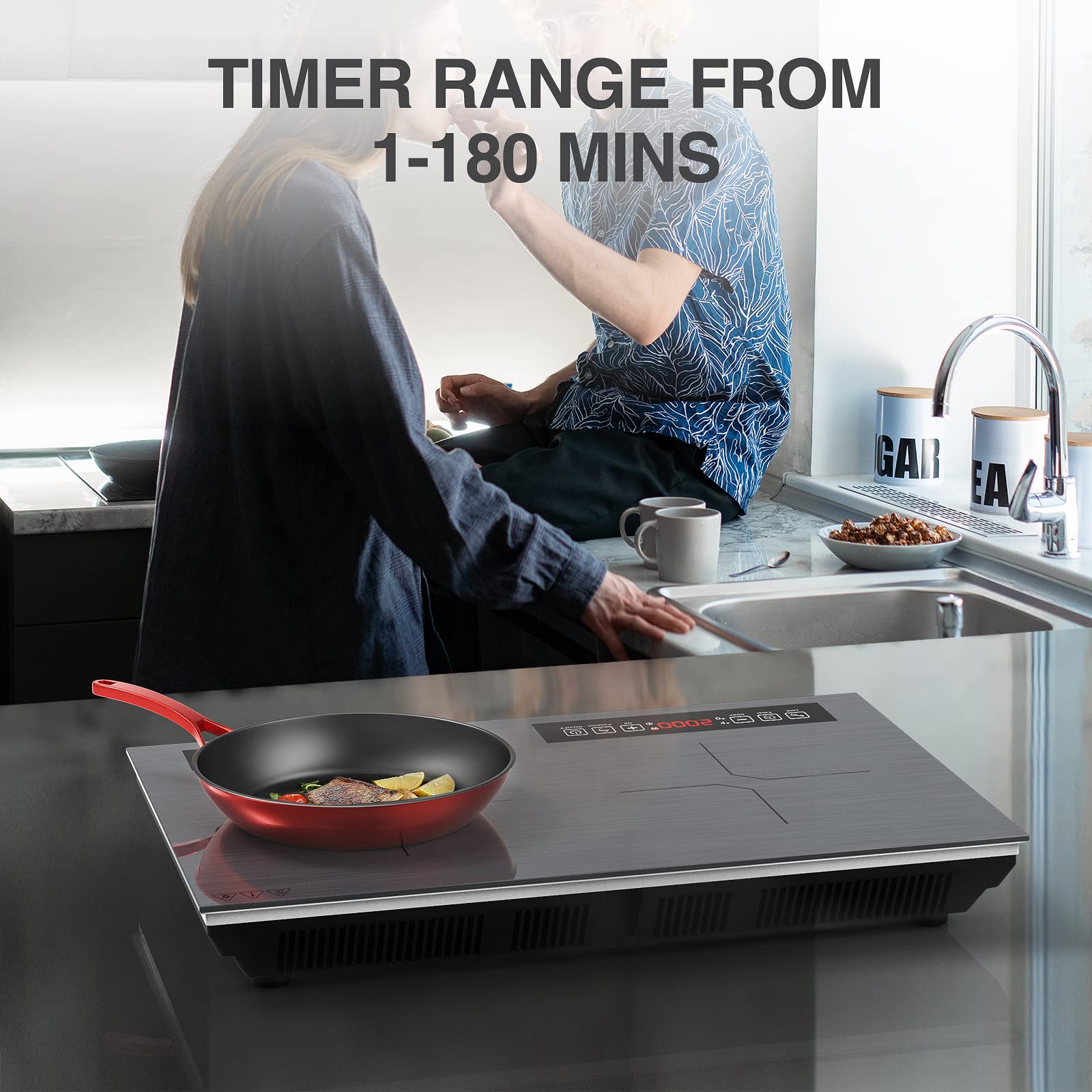 Induction Cooktop, GTKZW 2 Burner Electric Cooktop, 120V 2000W Electric