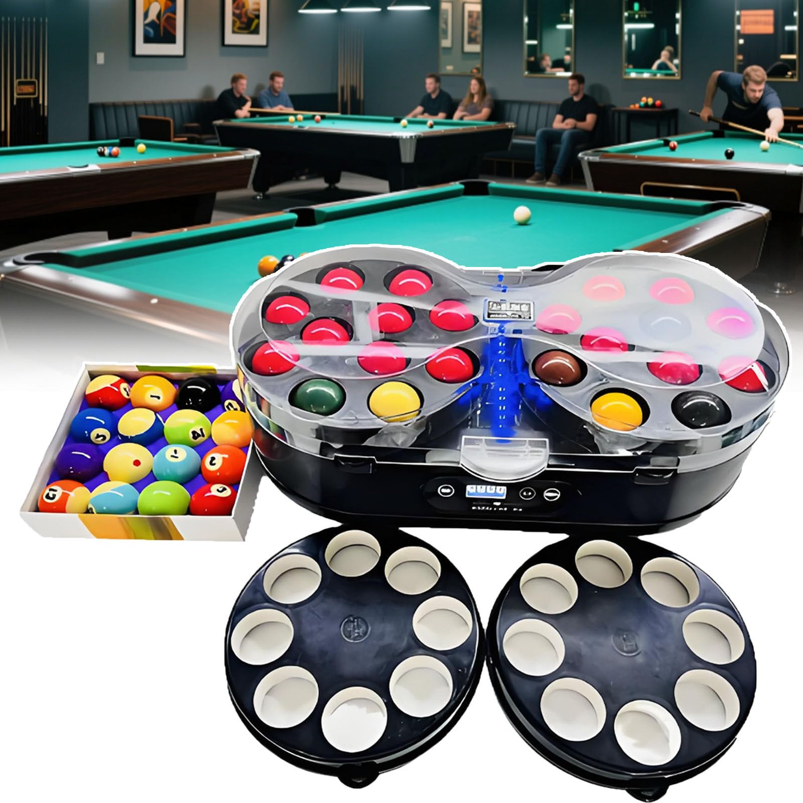 BOOZXCV Protable Pool Ball Cleaner Machine - Commercial Billiard Ball Cleaning Machine With Voice Guidance, Pool Ball Polishing&Cleaning Device For Black 8-Ball/9-Ball/22-Ball Snooker (Black)