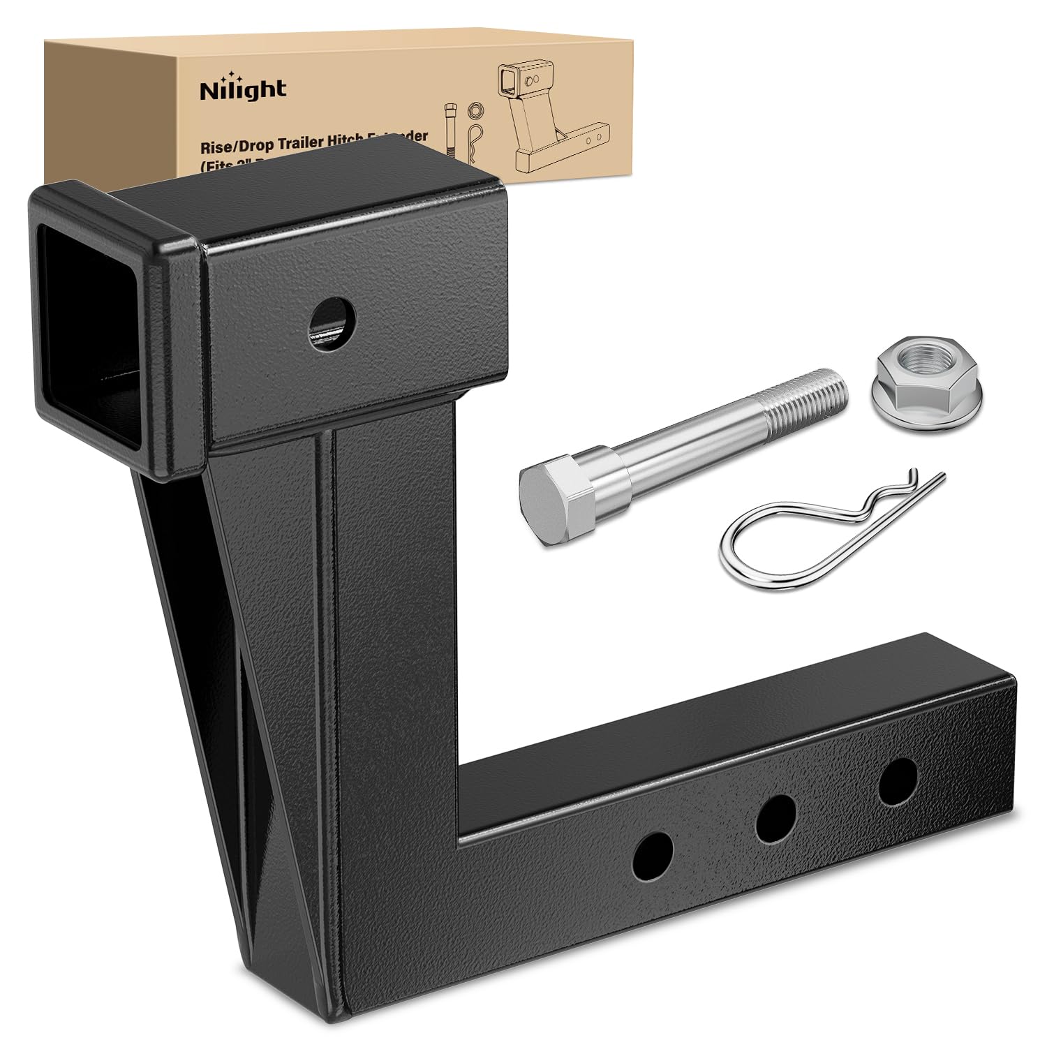 Nilight Trailer Hitch Extension Riser for 2 Inch Receiver with 8 Inch Rise or Drop with Bolt Nut Clip 10,000 lbs Capacity Adjustable Extend 4.7" 6.7"