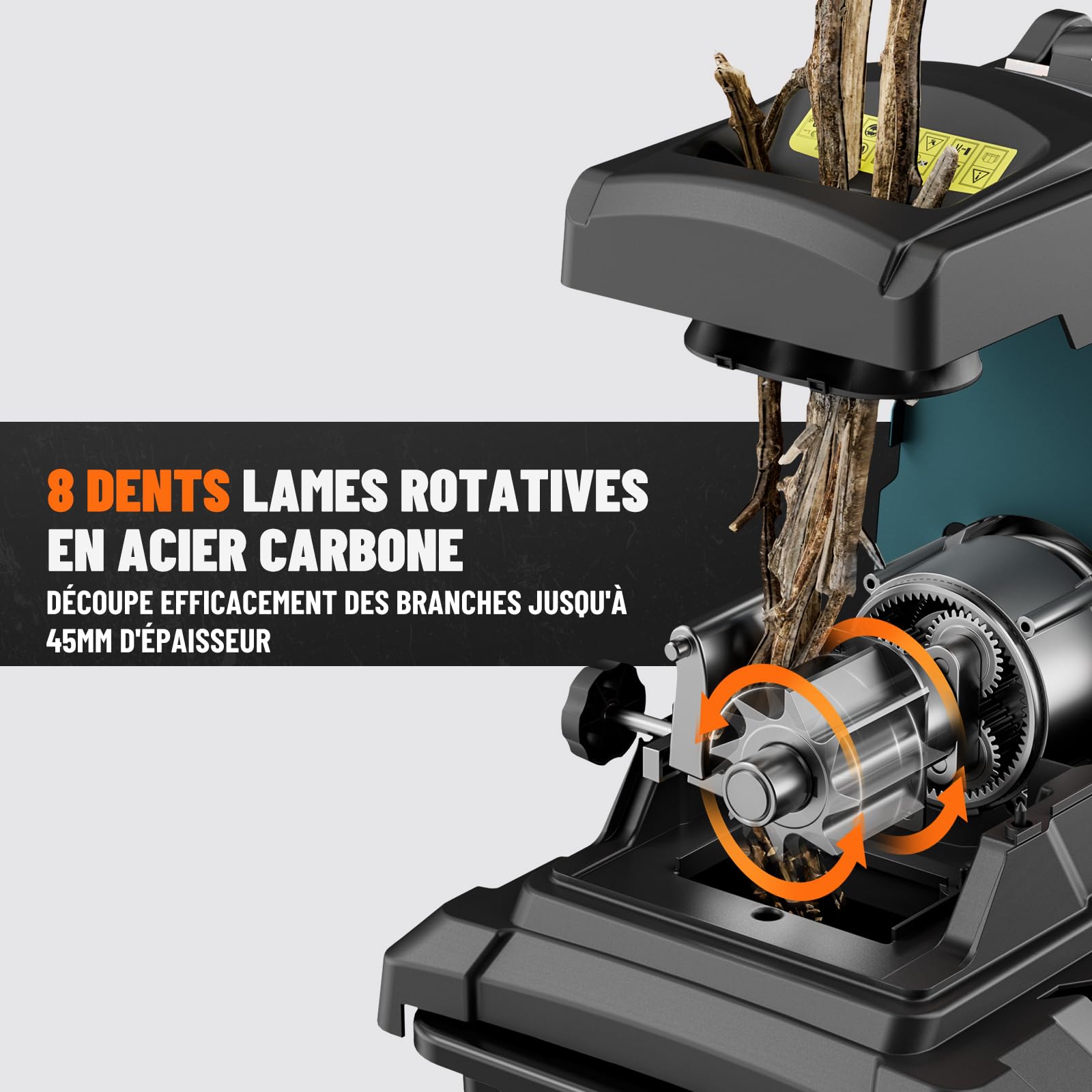 DOVAMAN GT10 Broyeur de Jardin Silencieux, Rouleau à 6 Dents, Ratio de Broyage 18:1, 2800W Moteur Sans Balais, Broie jusqu'à 45mm, 88dB, 55L Bac, Broyage Sans Effort du Déchets de Jardin
