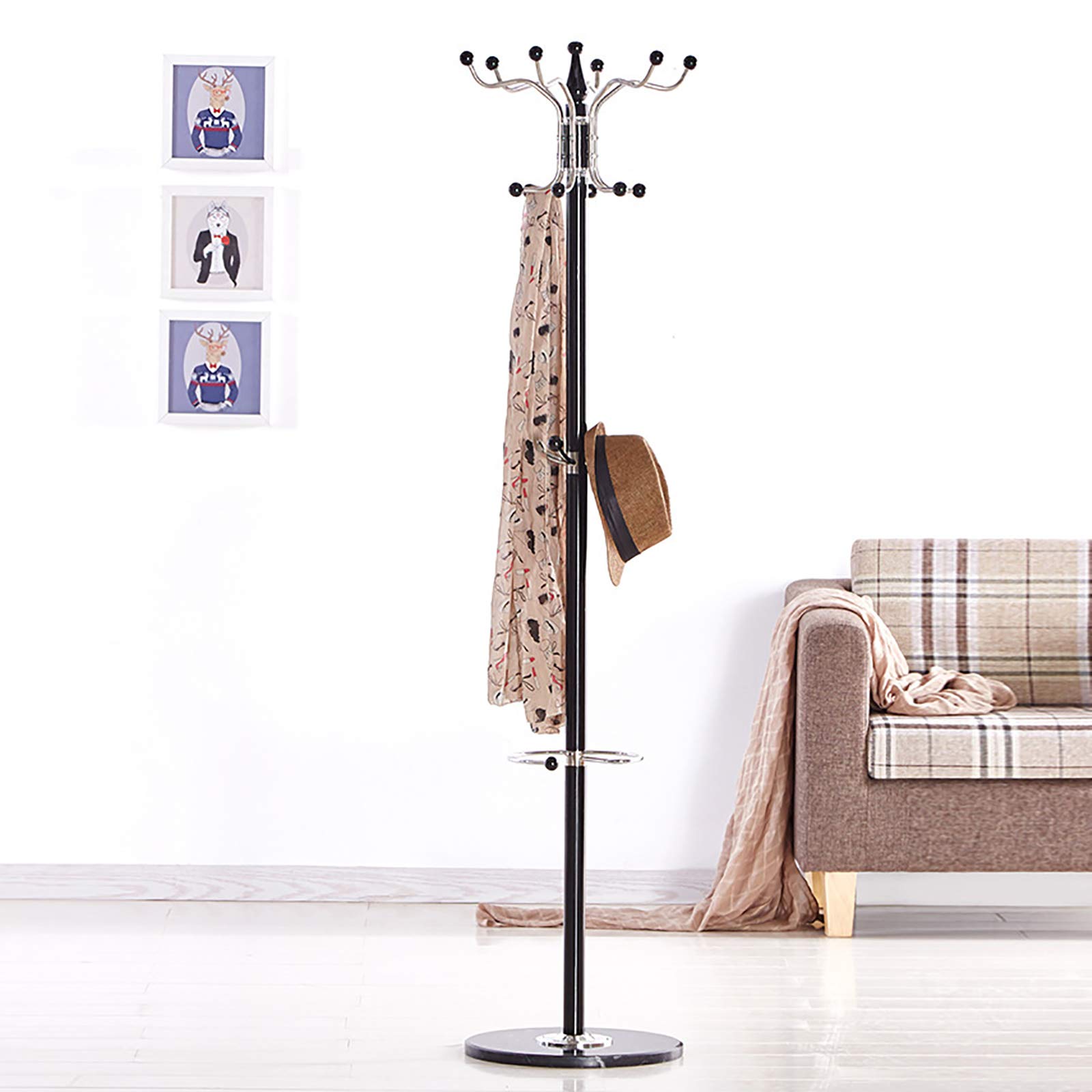 Appendiabiti in metallo con base in marmo, altezza 170 cm