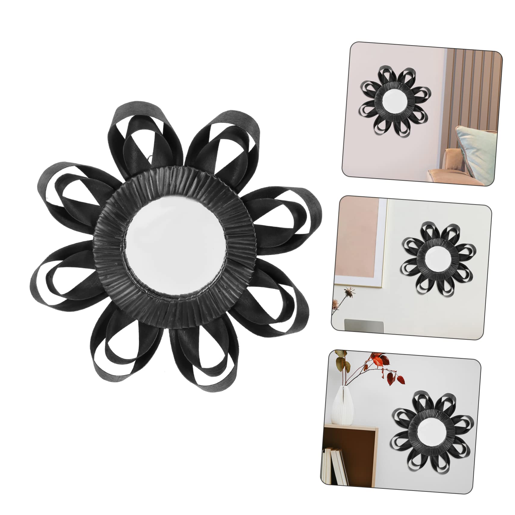 Rattanspiegel Wandspiegel aus Glas und Holz in Schwarz