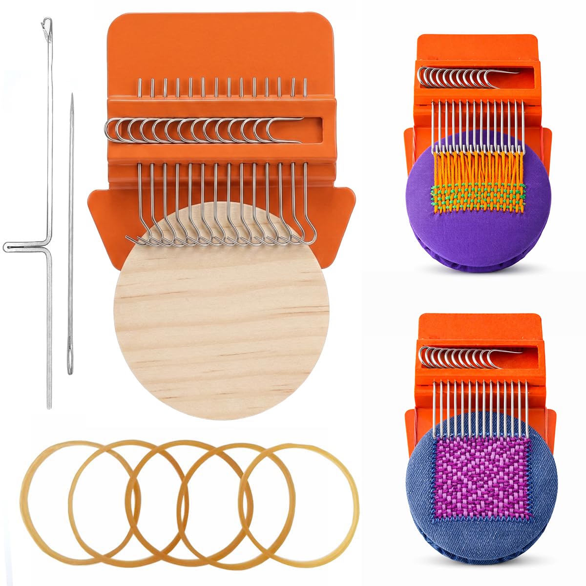 Small Weaving Loom, Wooden Speedweve Darning Loom Type Weave Tool, Convenient DIY Darning Machine for Mending Jeans and Clothes Quickly and Easily, Makes Beautiful Stitching (14 Hooks,Orange)