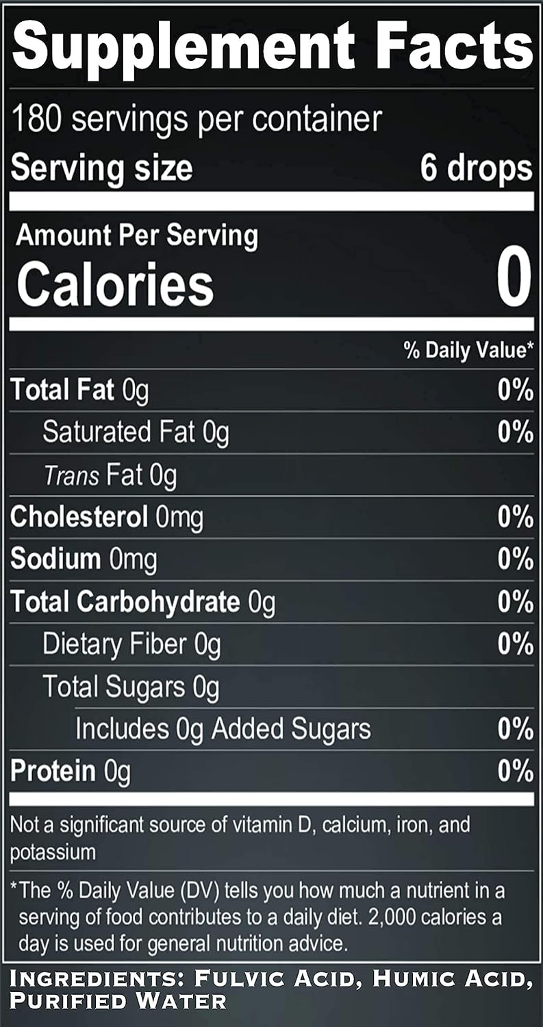 Fulvic Acid and Humic Acid Trace Mineral Drops 6 Month Supply, Electrolyte Energy Boost. All Natural Organic Plant Derived Blend of Ionic Trace Minerals from Fulvic and Humic Acid Similar to Shilajit : Health & Household