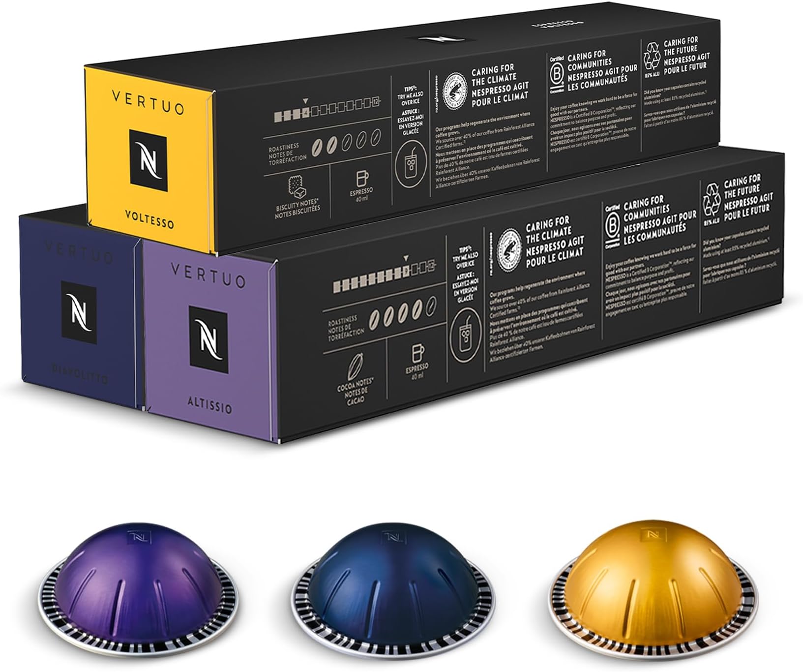 Vertuo Coffee Pods Espresso Variety Pack - 30 Capsules (3 sleeves) Includes 10 Altissio, 10 Diavolto, 10 Voltesso Pods
