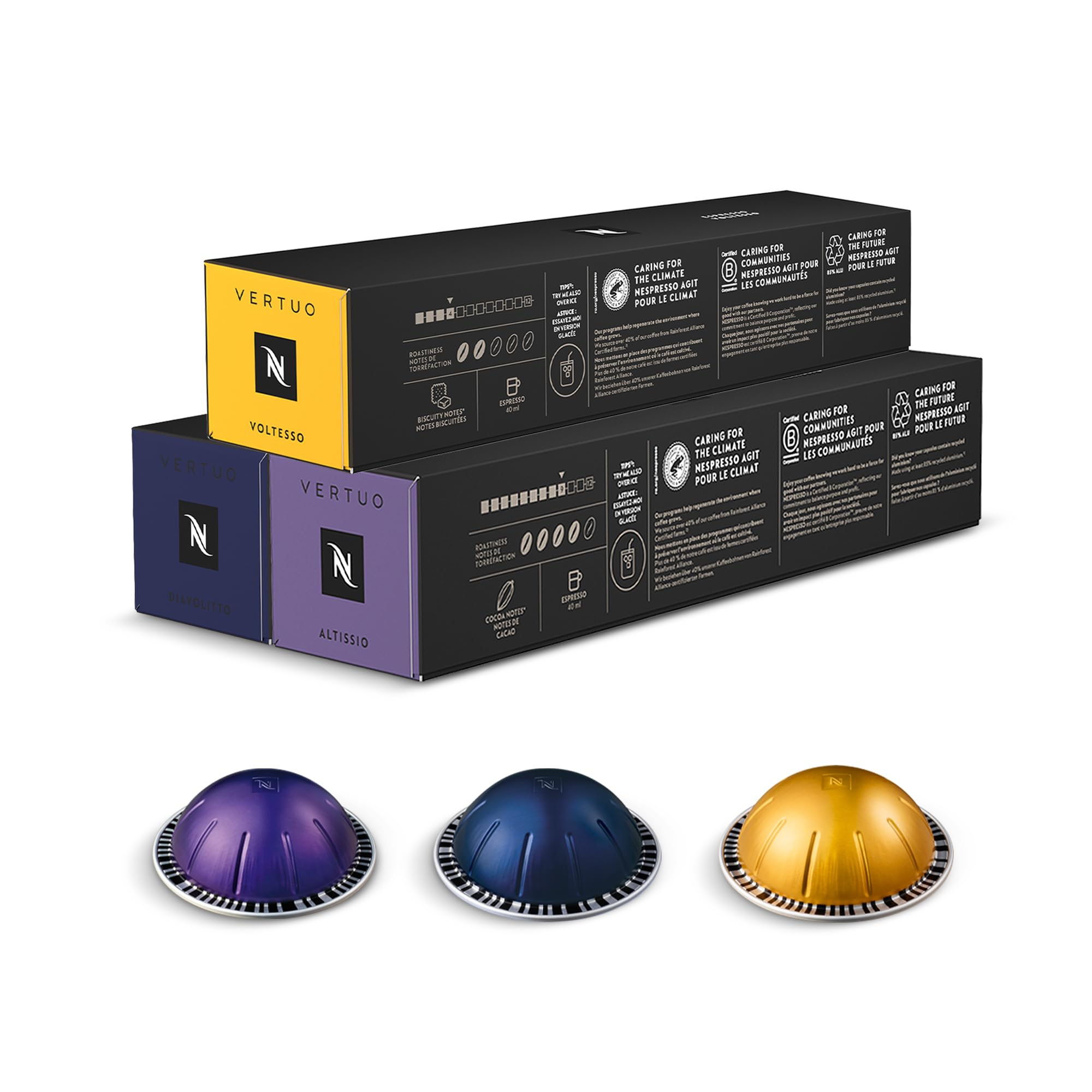 Nespresso, Vertuo, Altissio Diavollito Voltesso, Paquete de 3 cajas con 30 cápsulas