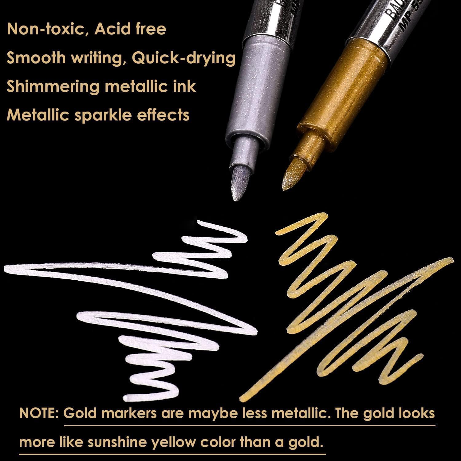 Aputue metal boya kalemi metal crayon, 6 PCS altın ve gümüş su geçirmez işaretleyici, hızlı kuruyan kalıcı markörler, kumaş ahşap taş boyama ve kendin yap albümü süsleme için hediye