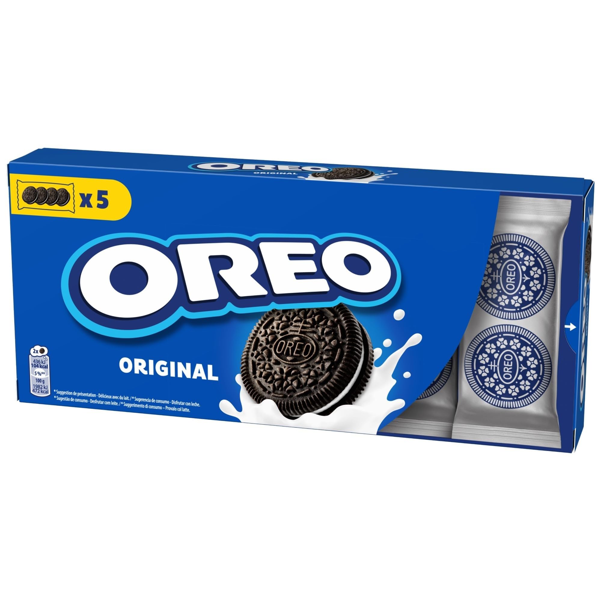OREO - Oreo Original - 12 Boîtes de 5 Sachets de 4 Biscuits Oreo - Biscuit Cacaoté Fourré Goût Vanille - Lot de Biscuits en Sachets Individuels - Idéal à Emporter pour un Goûter Gourmand - Lot 12x220g