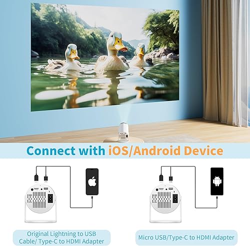 Miniatura 4 de Mini proyector, rotación de 270, proyector portátil compatible con 4K, proyector de película para exteriores Full HD 1080P, pantalla con cable