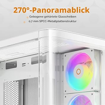 Iota C70 WH Curve ARGB Digital ATX Gaming PC Case 270° Panoramic View