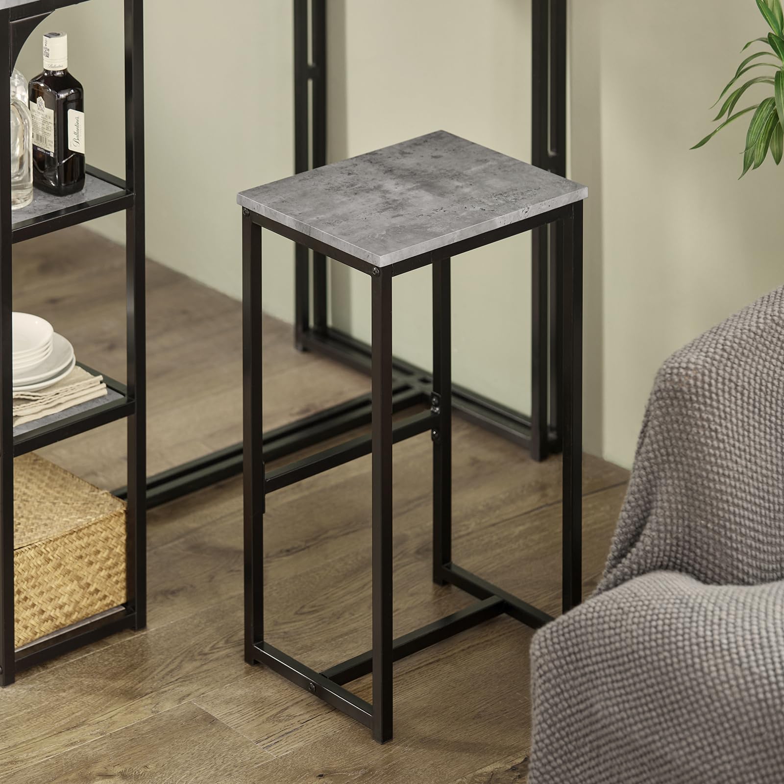 SoBuy Ensemble de Meubles de Balcon Lot de 3 Tables + 2 tabourets, Table Haute 3 étagères Gris OGT43-HG