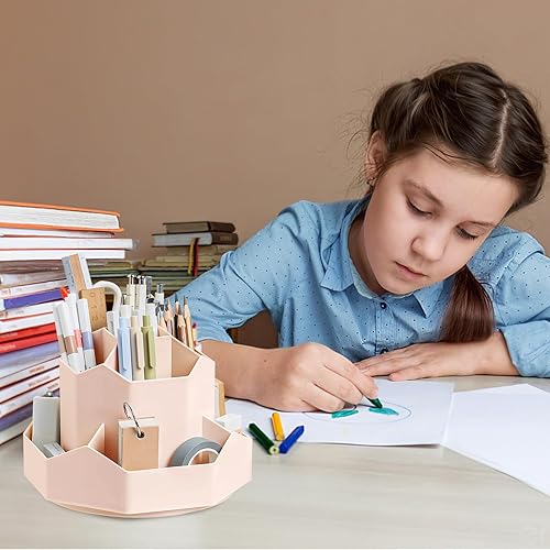 Miniatura 7 de Soporte para bolígrafo de rotación de 360 grados, soporte para lápices de 9 ranuras para escritorio, organizador de escritorio, accesorios de