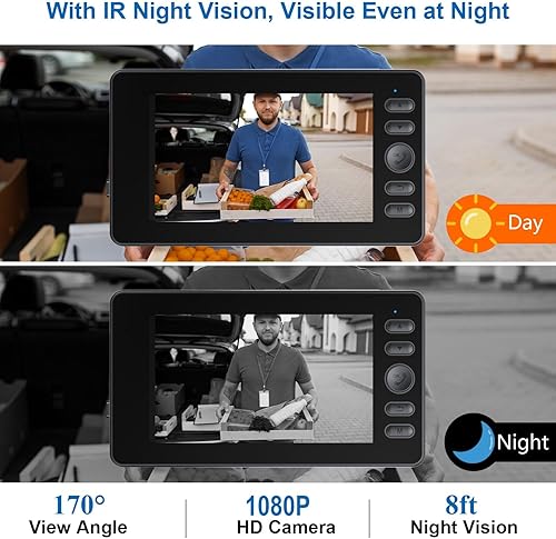 Miniatura 5 de Timbre de puerta inalámbrico sin suscripción, portero bidireccional, IPX65 impermeable, pantalla de 4.3 pulgadas, ángulo de visión de 170, sin
