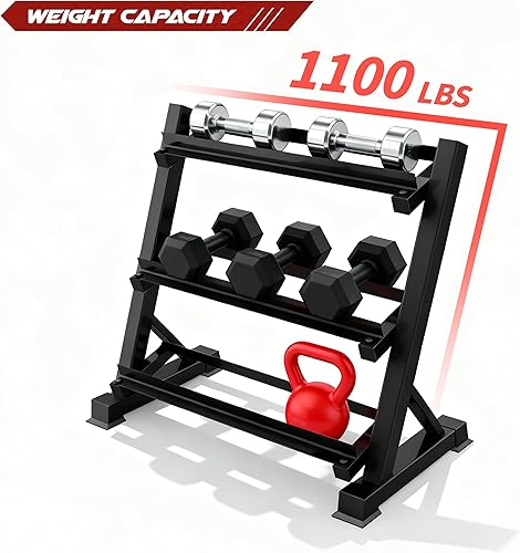 Miniatura 3 de Estante para mancuernas de 3 niveles, organizador de almacenamiento de peso multinivel para gimnasio en casa, estante de pesas para mancuernas,