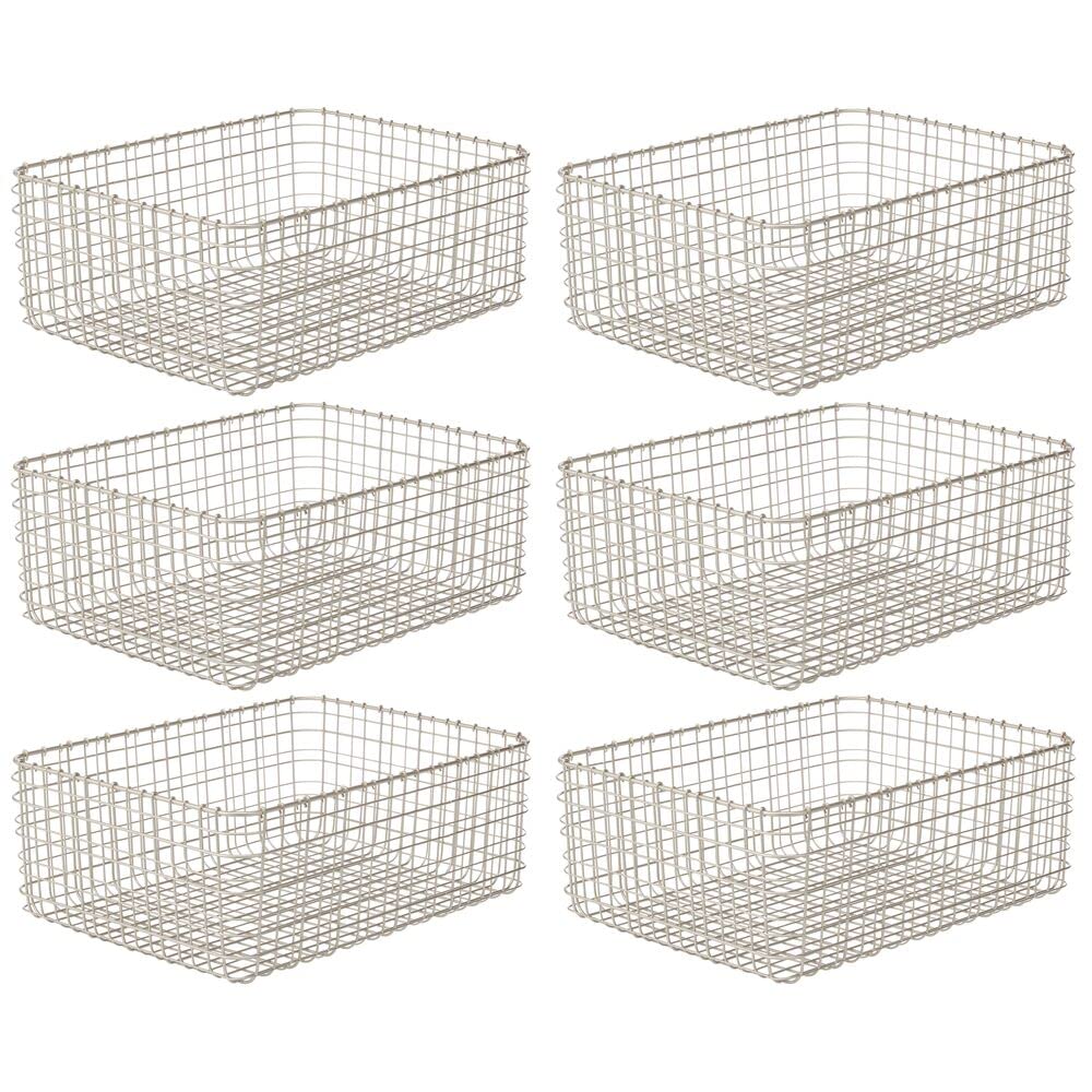 mDesign panier en métal pratique (lot de 6) – panier de rangement compact pour cuisine et garde-manger – panier rangement polyvalent pour aliments, ustensiles de cuisine, etc. – argenté mat