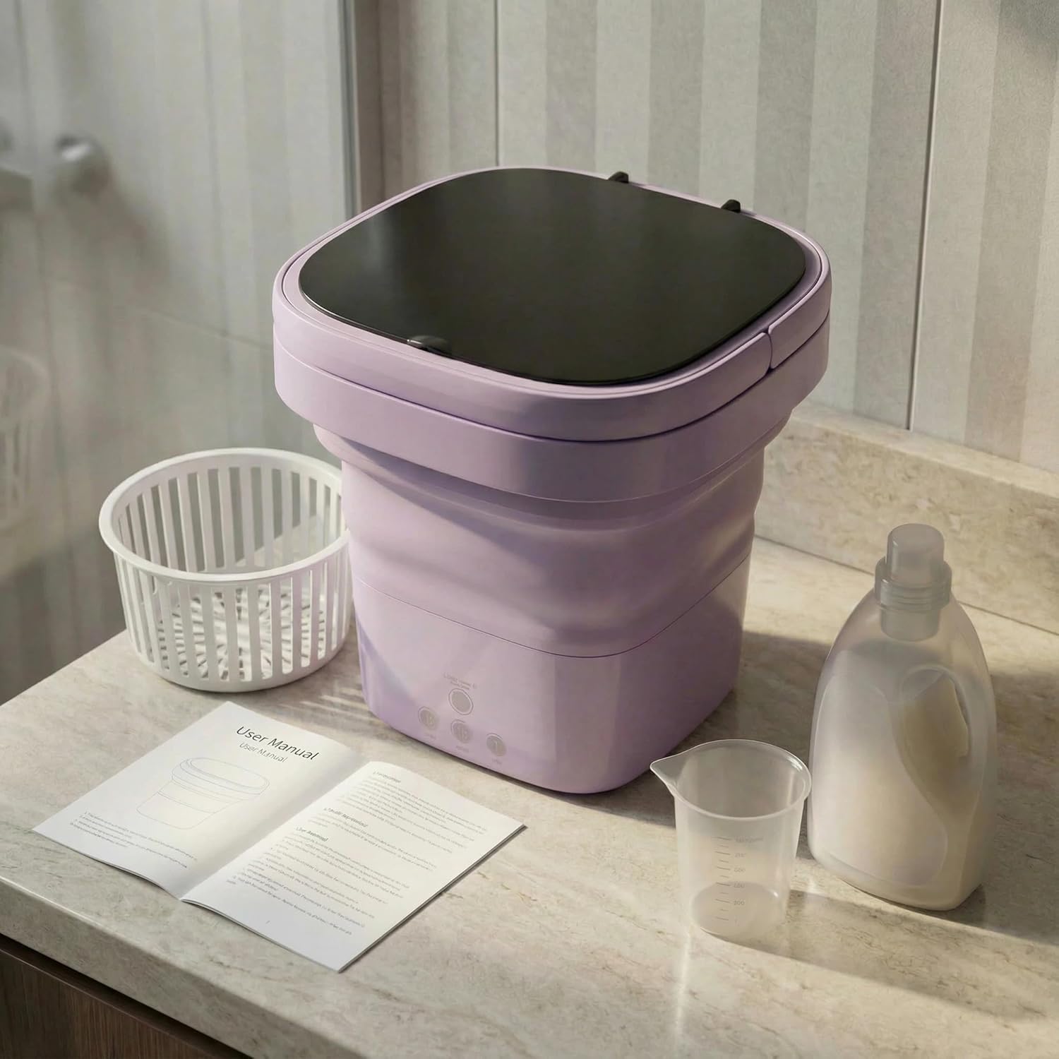 Portable Washing Machine, Mini Washer and Spin-Dryer With Folding Hanger, Compact Laundry Machine of Underwear, Baby Clothes, for Apartments, Dormitories, RV, Travel, (Purple)