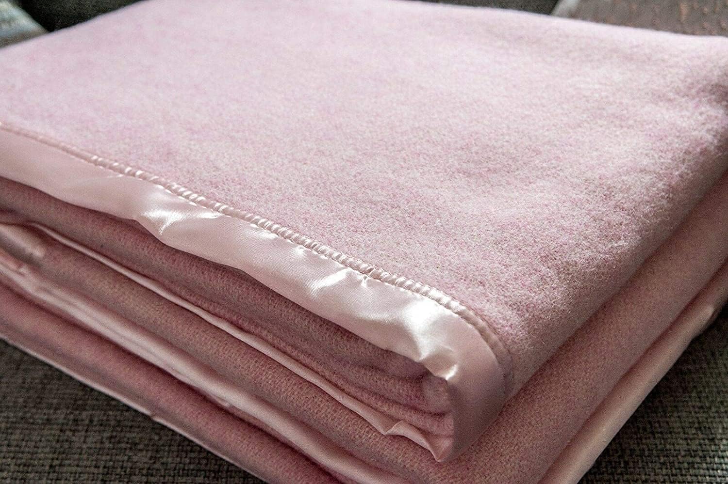 Snugglemore Traditional 100% Pure Wool Solid Weave Blanket Throw with Satin Ribbon Trim New and Improved (Pink, King)