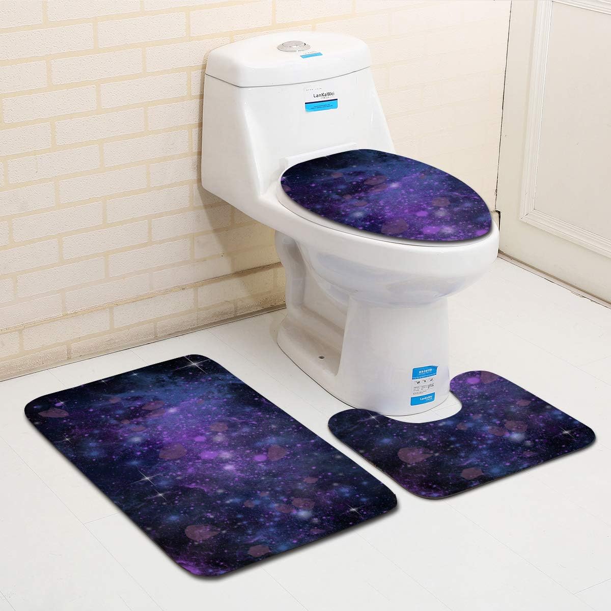 Bathroom Mat Sets 3 Piece Purple Nebula Bath Mat Set Non Slip Bath Mats For Bathroom Washable Bathroom Rug Absorbent Shower Rugs - Bath Rug And Contour Mats And Toilet Seat Cover