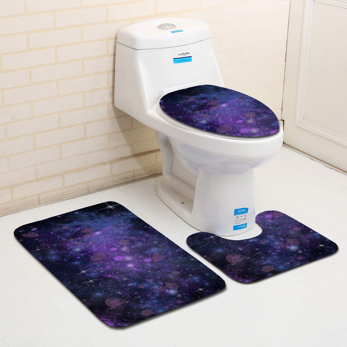 Tapis toilette lavable en machine antidérapant ensemble 3 pièces violet