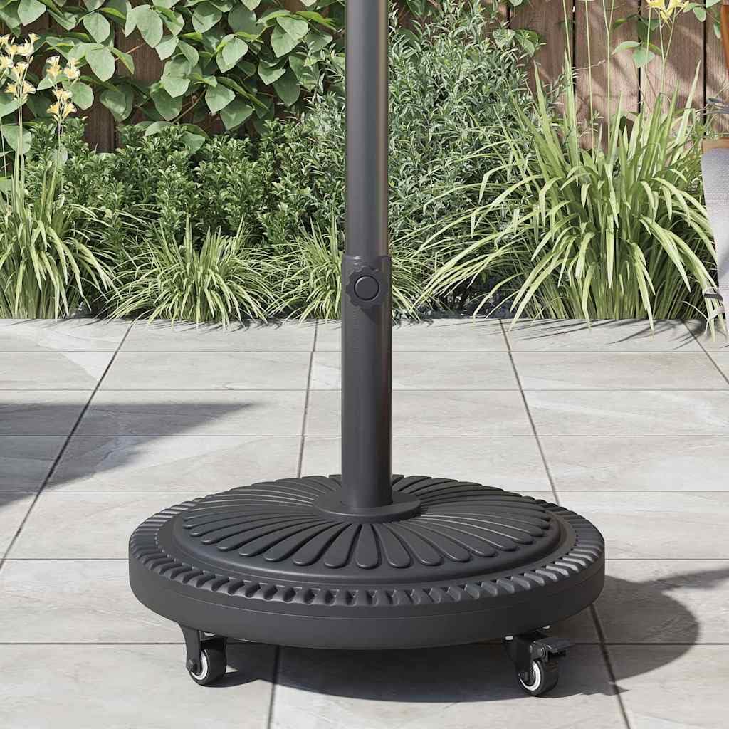 Base de sombrilla Art Deco Negro Ø 45 x 39,5 cm de hierro y polietileno, diseño circular con ancho ajustable, relleno de hormigón y 4 ruedas incluyendo 2 bloqueables para estabilidad