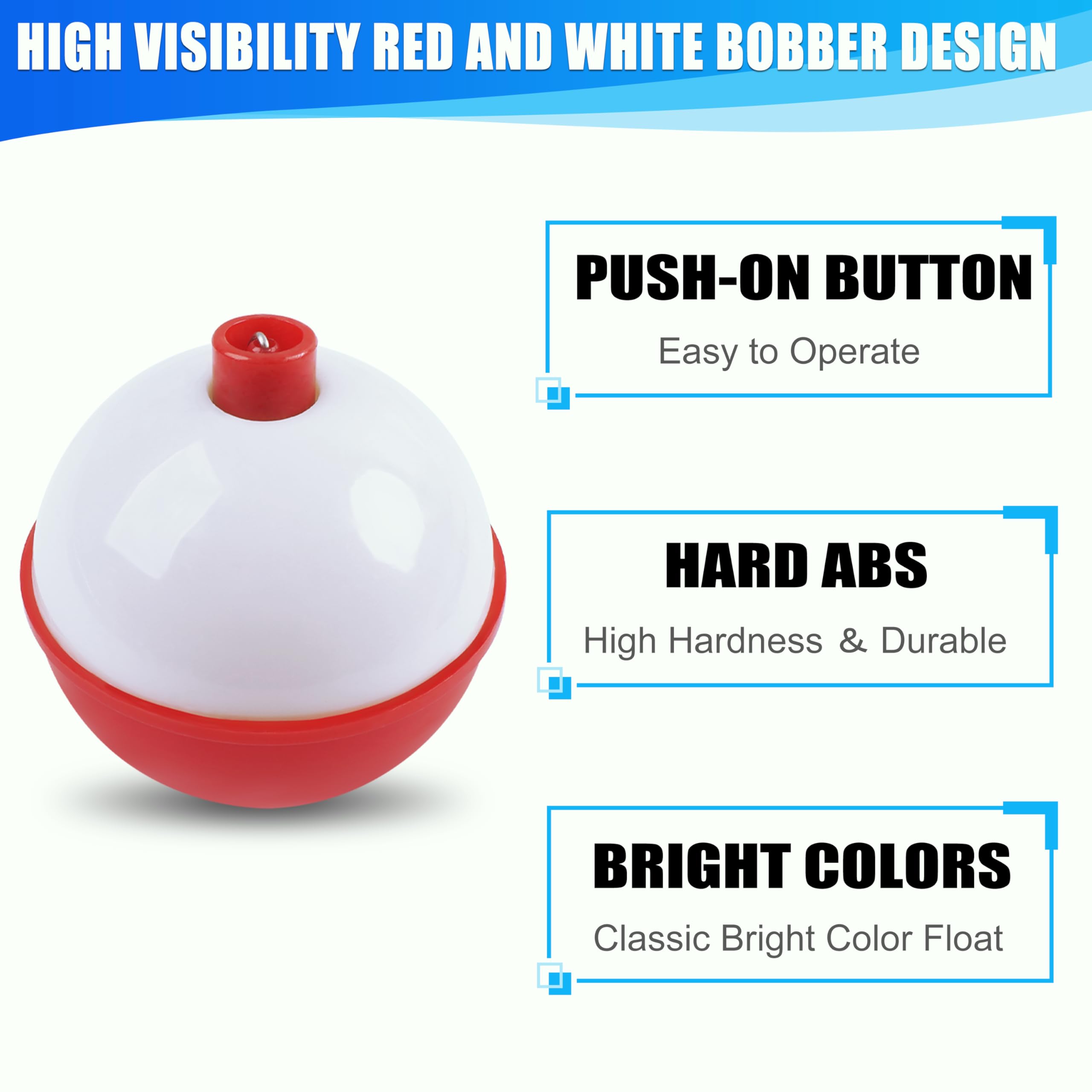 Juego de bobinas de pesca ABS duro en rojo/blanco, flotadores de pesca con botón de presión redondos, accesorios de aparejos de pesca, tamaño: 0.5/0.75/1/1.25/1.5/2 pulgadas, 10 unidades, 50 unidades