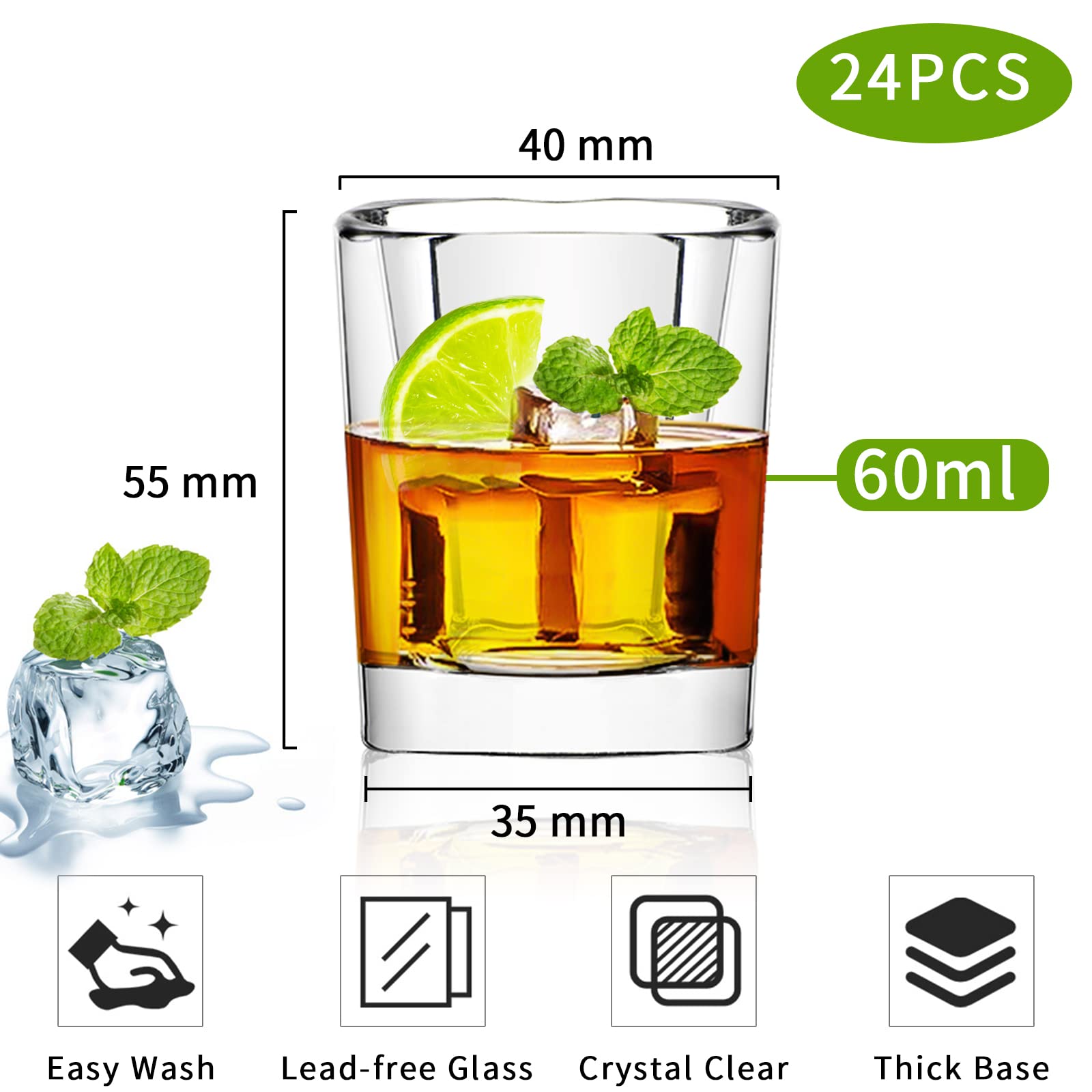 Set di 6 bicchierini quadrati in vetro trasparente 15ml, base pesante, riutilizzabili, per vodka, cocktail, espresso, liquori, tequila, feste, casa
