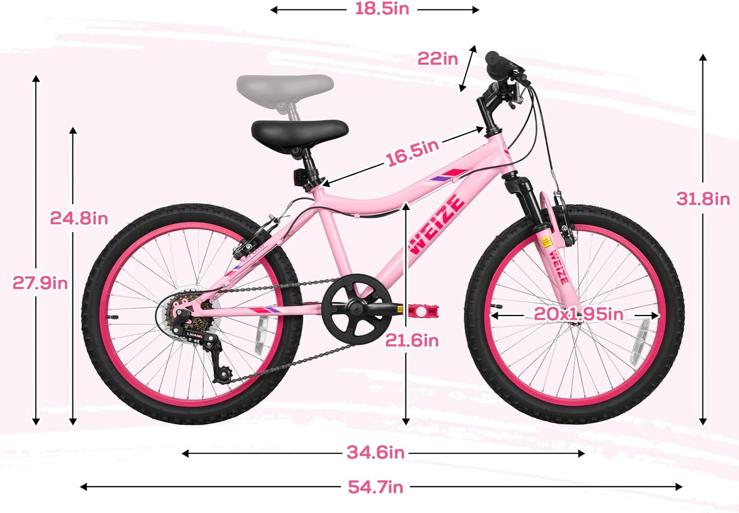 WEIZE 20 24 Inch Kids Mountain Bike,Kids Bike for Girls Age 6-14 Year Old,6 Speed Kid Bicycle with Front Suspension Fork,Adjustable Seat Height,High-Carbon Steel Frame,Ideal for Girl Adventurers - Image 7