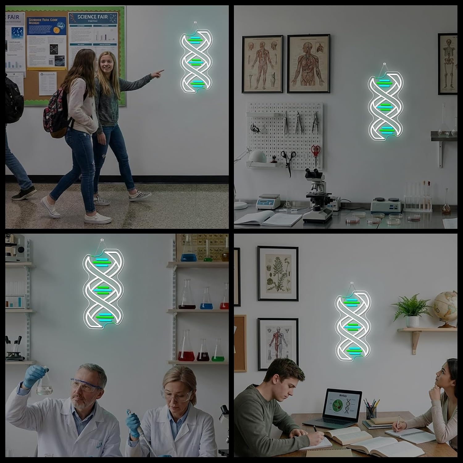 Horseneon DNA Classroom Neon Sign Science Educational LED Wall Decor for Biology Labs, Teacher Gifts & Student Study Areas, USB-Powered with Adjustable Brightness
