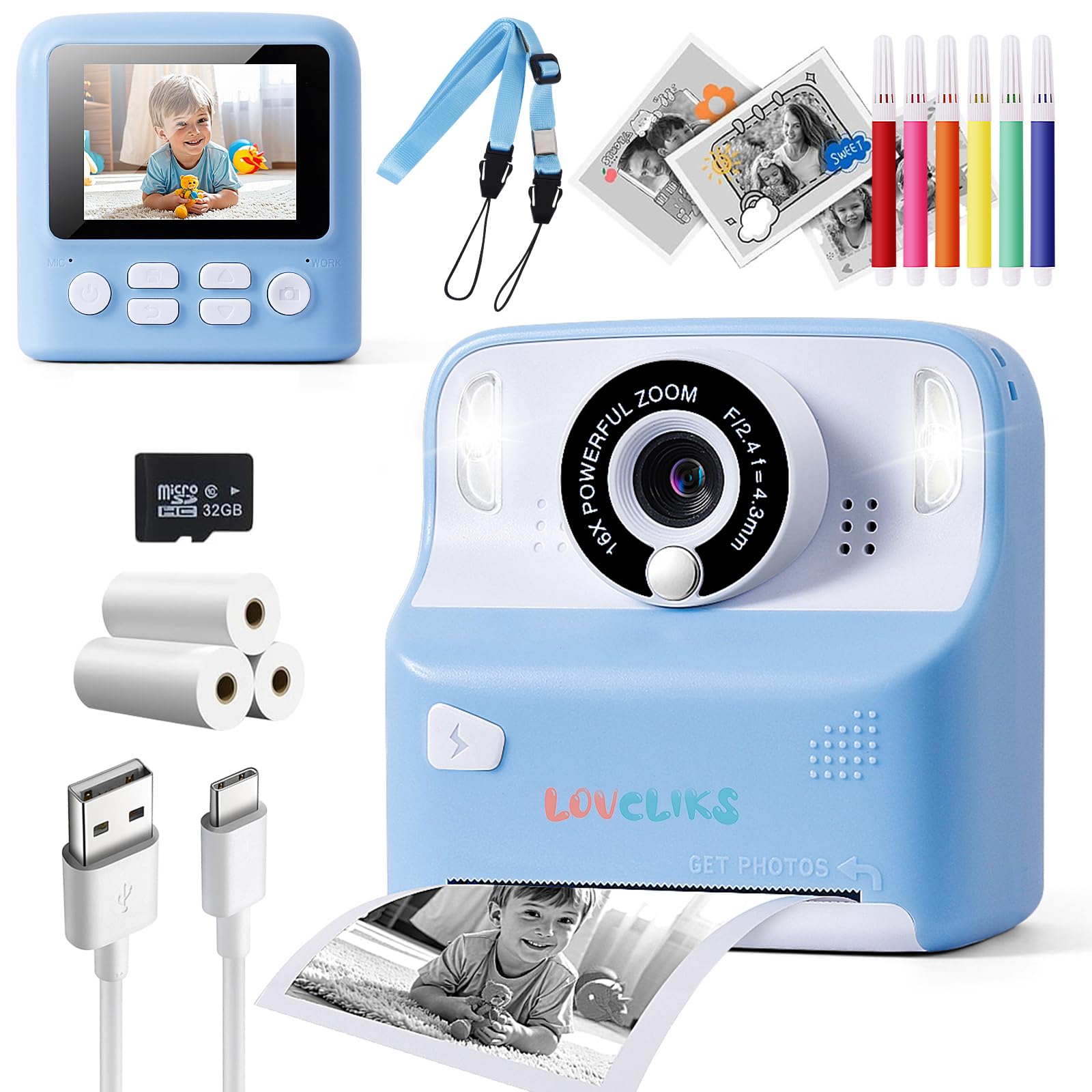 Kids Camera Instant Print with 1080P HD | Children's Digital Camera with 2 Printing Modes | Video Recorder, Timer Delay, for 3-12 Year Old Boys Girls