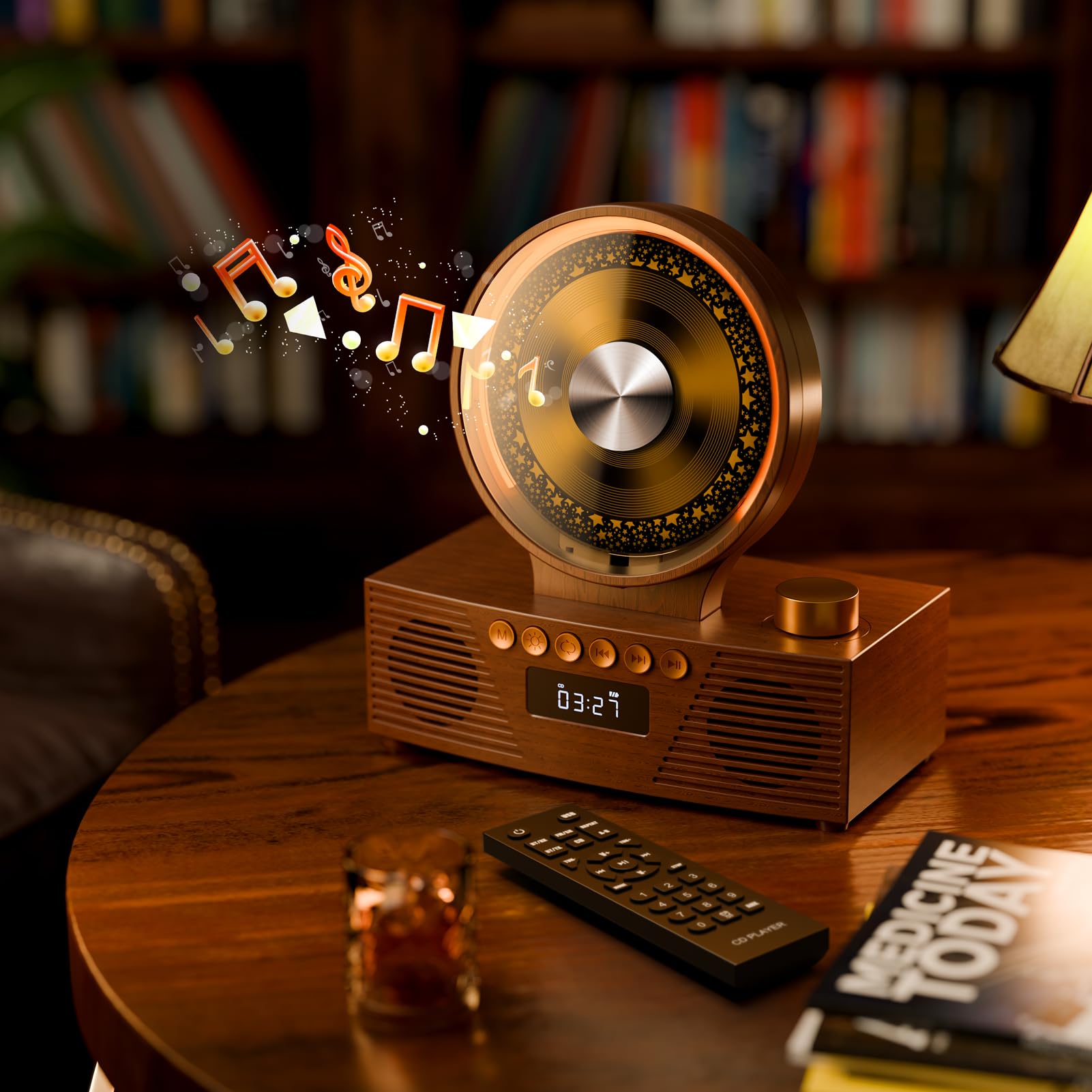 ROADOM CD Player Bluetooth 5.3 mit Dual Lautsprecher, 4000mAh Tragbar Wiederaufladbar, 6-in-1 Wiedergabe CD/USB/TF/FM/AUX, RGB Licht, Retro Desktop CD Spieler für Zuhause