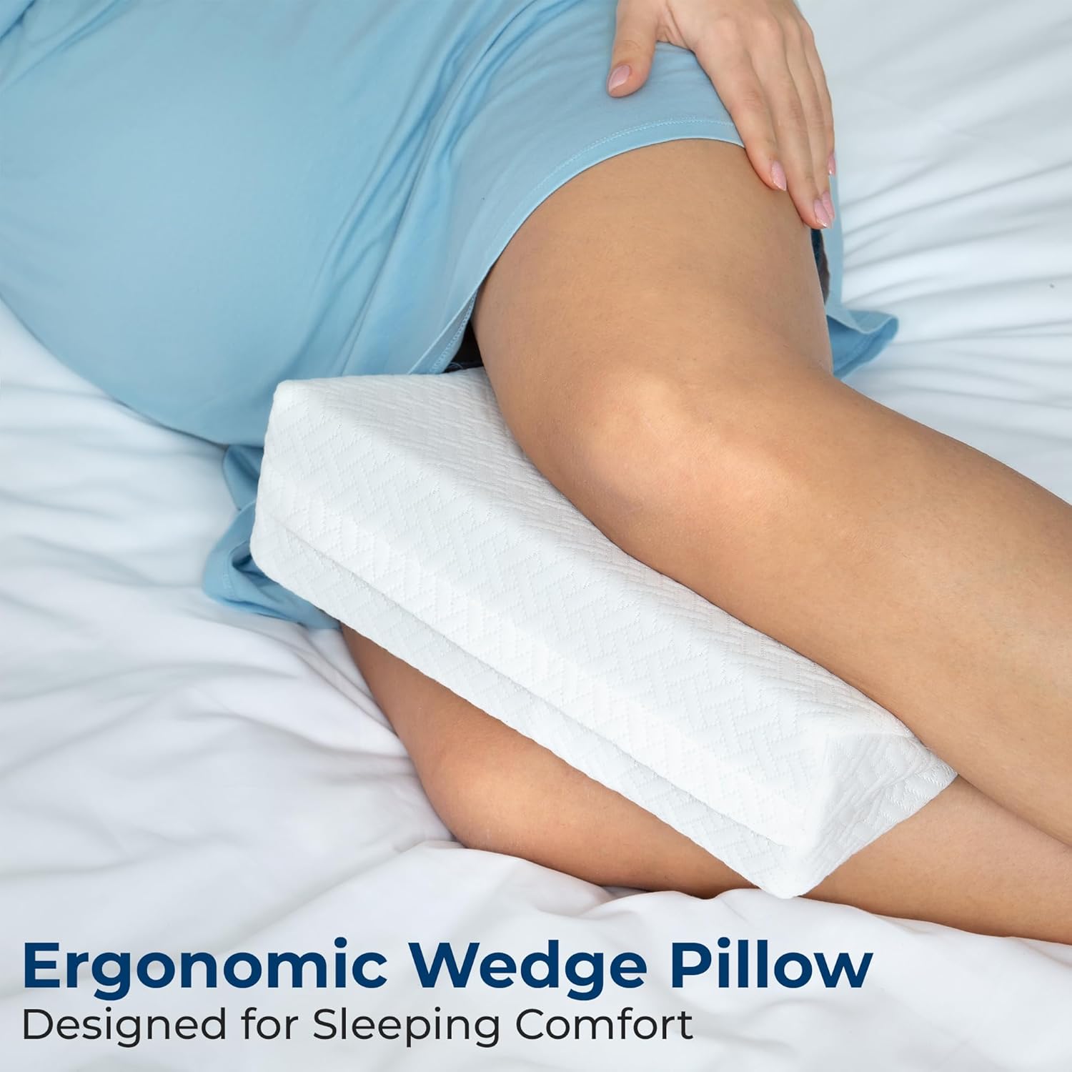 5 STARS UNITED Wedge Cushion for Side Sleeping - Knee Pillow for Side Sleepers - Knee Pillow for Between Leg Support for Sciatica, Hip, and Lower Back Pain, White