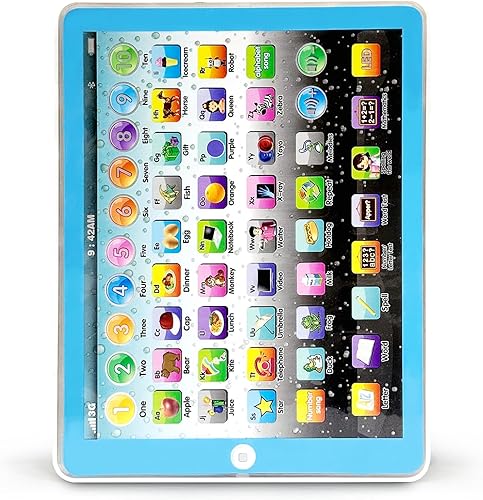 Kid Tablet Toddler Learning Pad Interactive Toy with Lights -Educational Toys Fun Gifts -MusicABCWordsNumbersAnimalsSpell - for Boys&Girls 3+