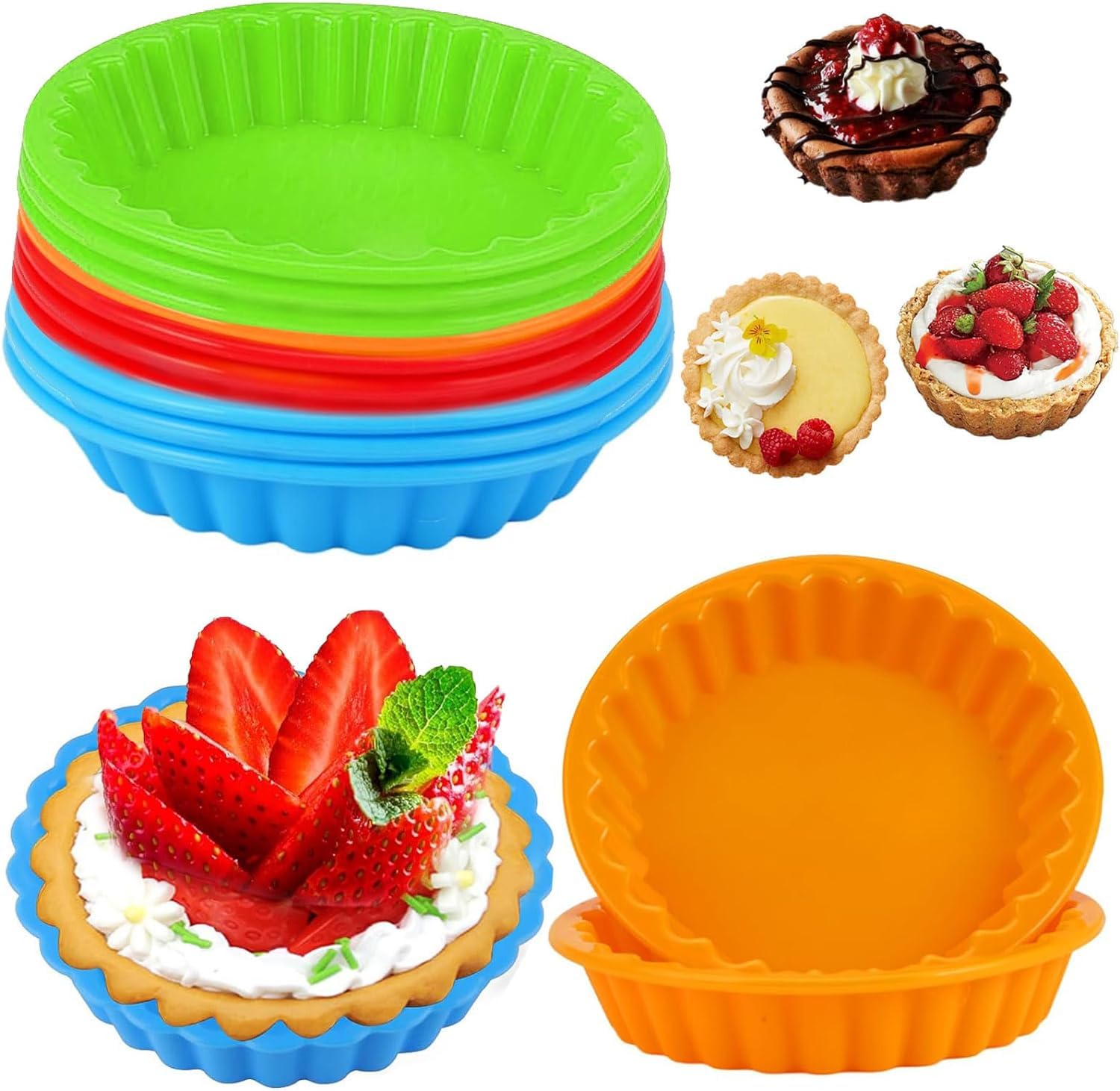 Stampo Crostata Mini Quiche, 8 Stampo Crostata Silicone, Stampi Crostatine Monoporzione 4 Inch, Stampo per Quiche Riutilizzabile Piccolo Utilizzato per Preparare Cupcakes, Muffin, Pane
