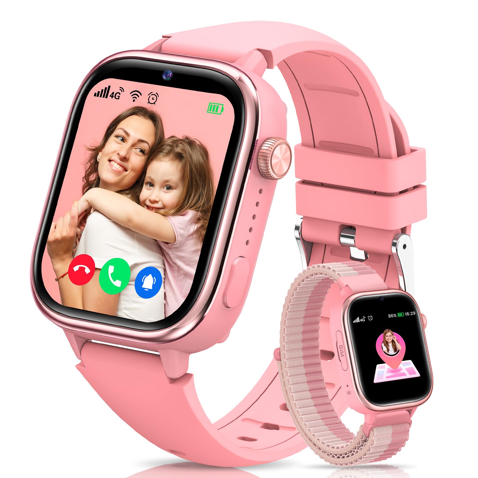 Oliimptek 4G Smartwatch Bambini con GPS e Videochiamate, Orologio Smartwatch Bambini con Chiamate, Chat Vocale, SOS, modalità Scuola, IP68 Impermeabile, Contapassi, Sveglia, Fotocamera, Sonno, Rosa