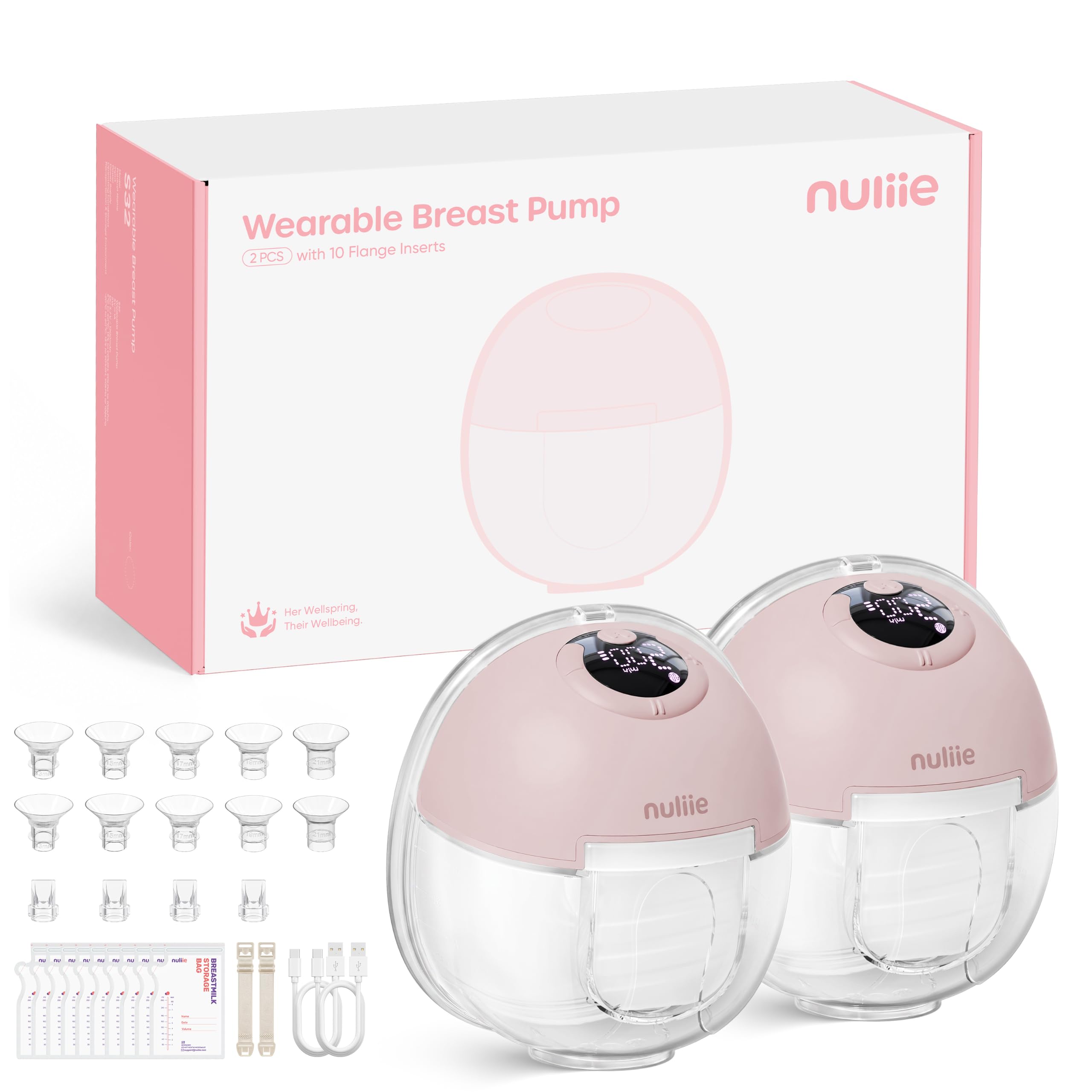 Nuliie Extractor de leche eléctrico manos libres (2 paquetes, color gris claro)