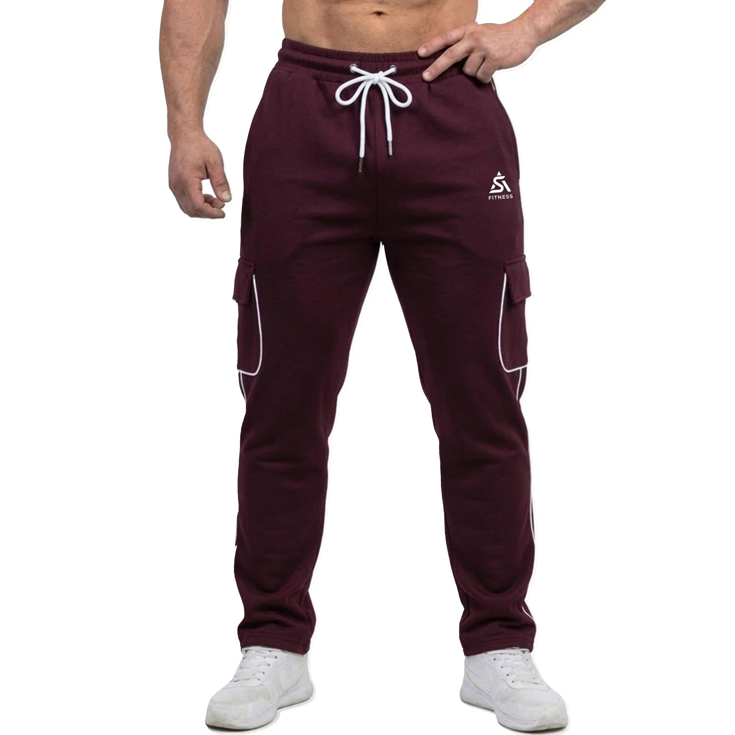sa fitness Men's Cargo Track Pants with Side Piping, Drawstring Waist, Gym and Casual Wear-picture-32