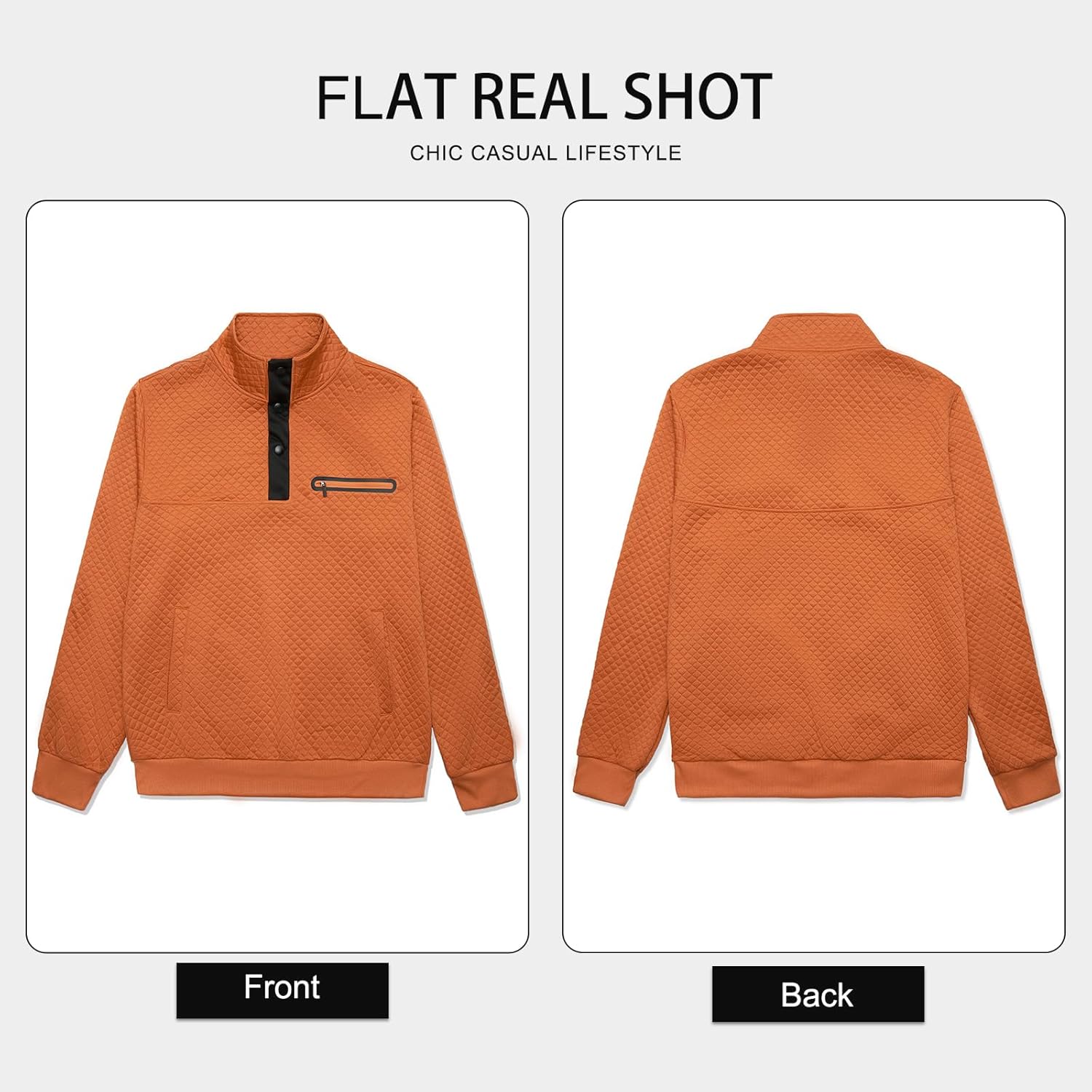 AOTORR Men's Quarter Collar Sweatshirt Casual Long Sleeve Waffle Outdoor Stand Collar Button Quilted Pullover Sweatshirts - Image 5