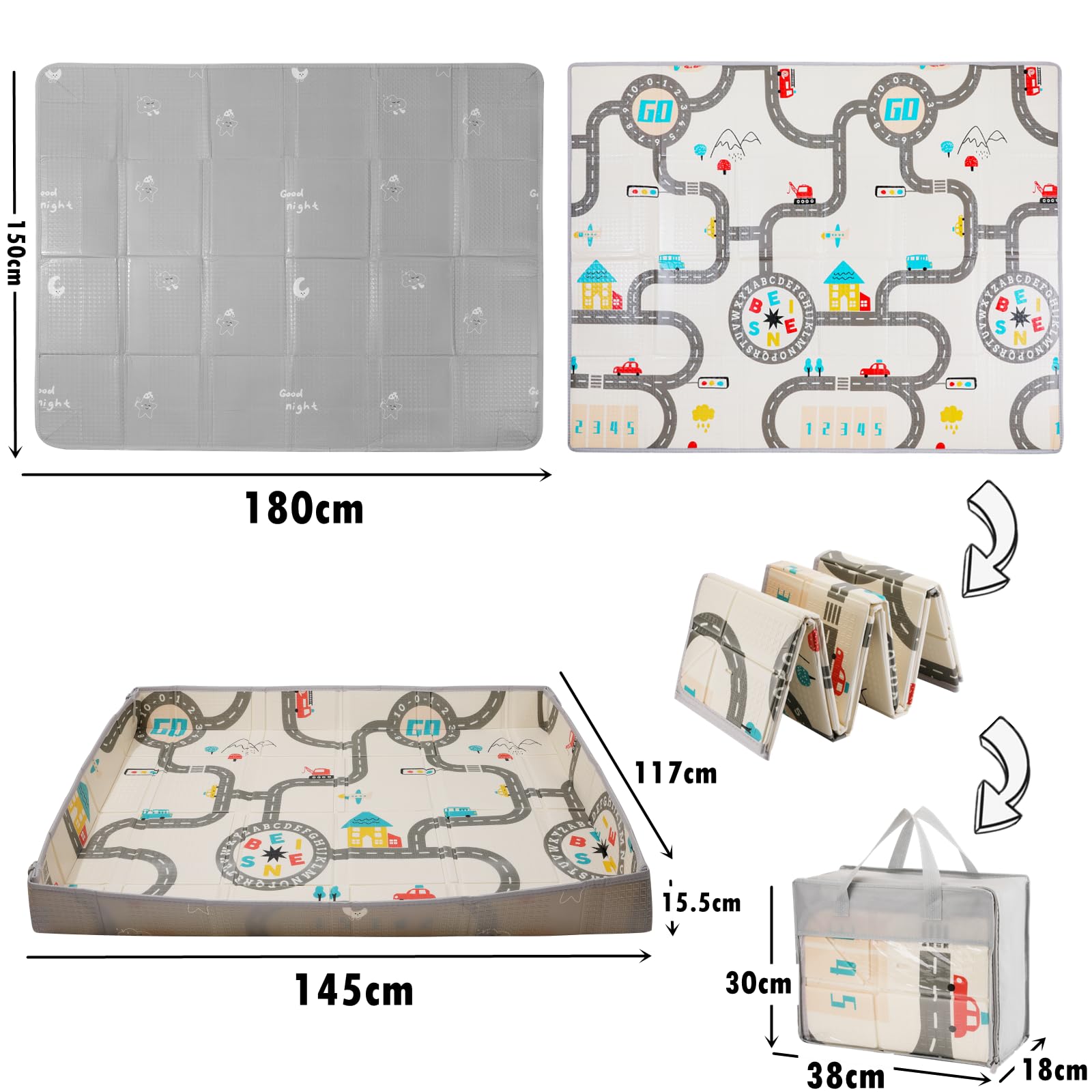 Tappeto da gioco reversibile per bambini, pieghevole, tappetino da gioco, XPE, tappetino da gioco, pieghevole, tappeto double face