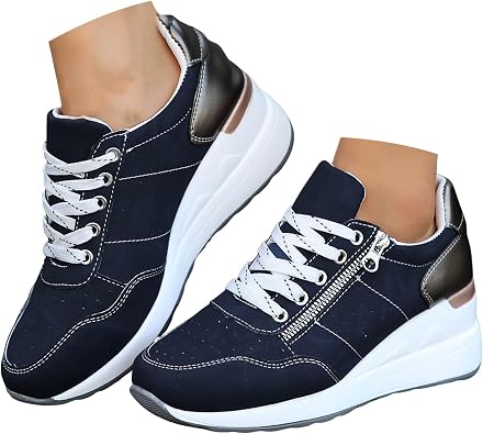 Wedge Trainers,Platform Trainers for Women,Fashion Lace-Up Zipped Sneakers Casual Thick High Heel Casual Walking Shoes Comfort Lightweight Workout Athletic Orthopedic Sneakers