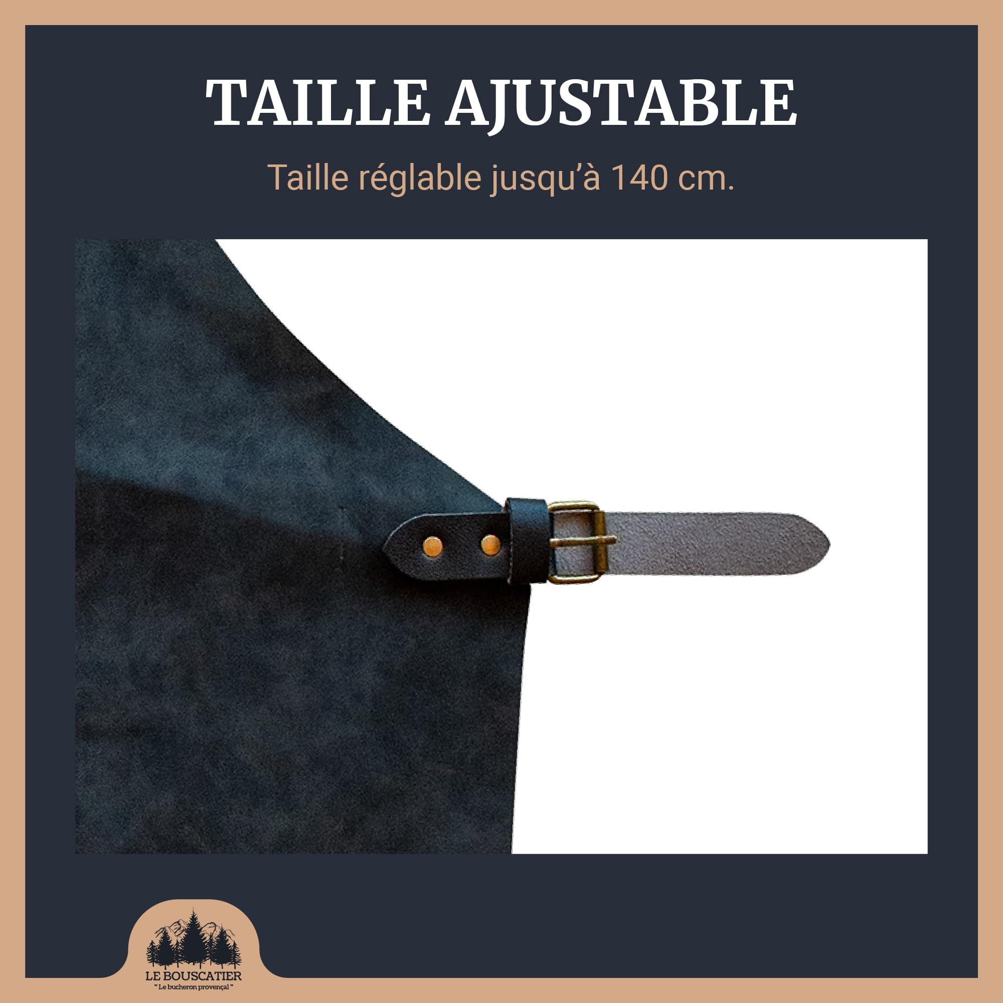 Le Bouscatier - Delantal de cocina de piel para barbacoa, plancha, brasero, parrilla ajustable, resistente y ligero, ideal para cocina exterior e interior, protección de torso y muslos