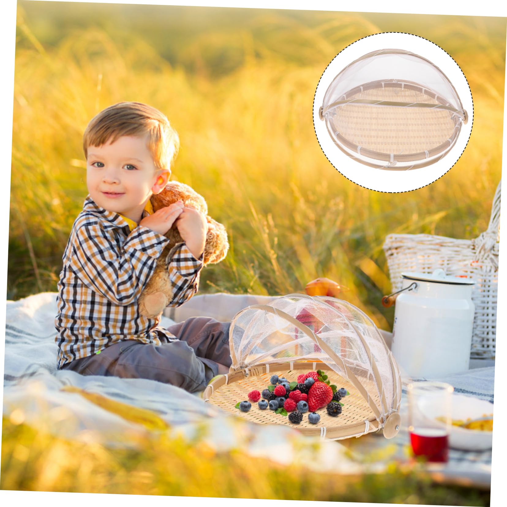 TOVINANNA 1pc Net Cover Bamboo Basket Food Storage Basket Dessert Dome Lids Food Tent Dustpan Basket Woven Bamboo Basket Tray Fruit Tent Basket Bamboo Sieve Food Tray Mesh Product Rectangle