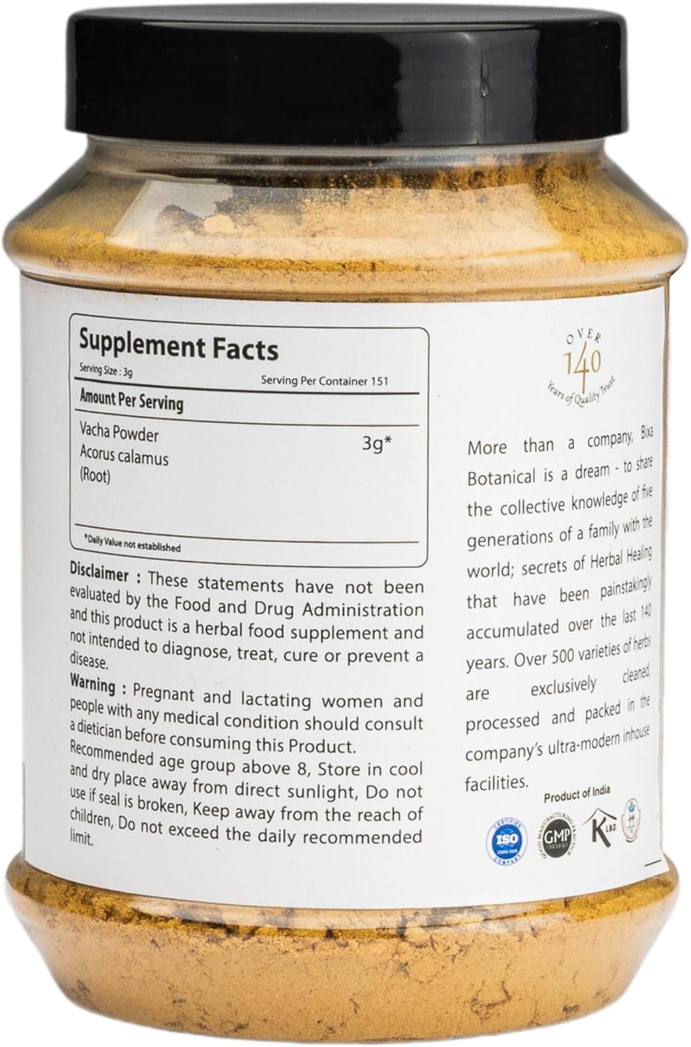 bixa BOTANICAL Calamus Root Powder (Acorus Calamus/Vacha/Sweetflag) Ayurvedic Herbal Supplement | Gluten Free, Non-GMO, Steam Treated, Vegan, 100% Pure (16 Ounce (Pack of 1))