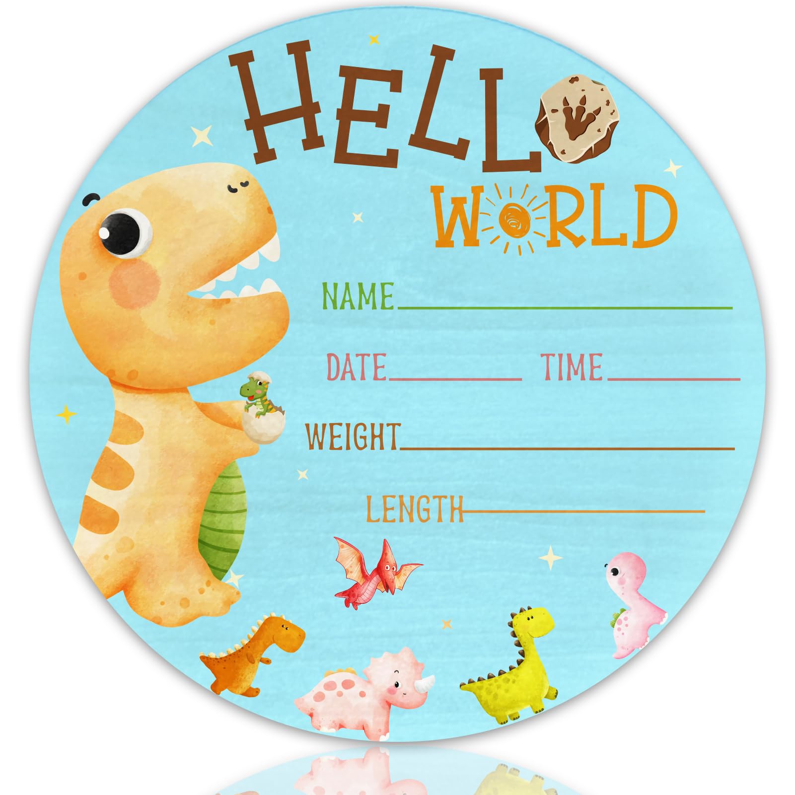Dinosaur Baby Announcement Sign, Wooden Nursery Name Decor 6in