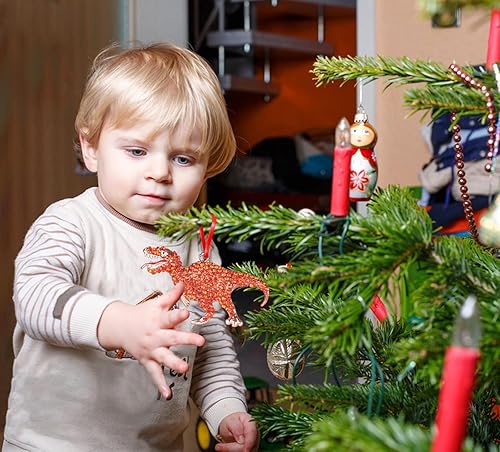 Miniatura 2 de WaaHome Adornos de Navidad de dinosaurio de metal, adornos de recuerdo de dinosaurio naranja para decoraciones de árbol de Navidad, decoración de