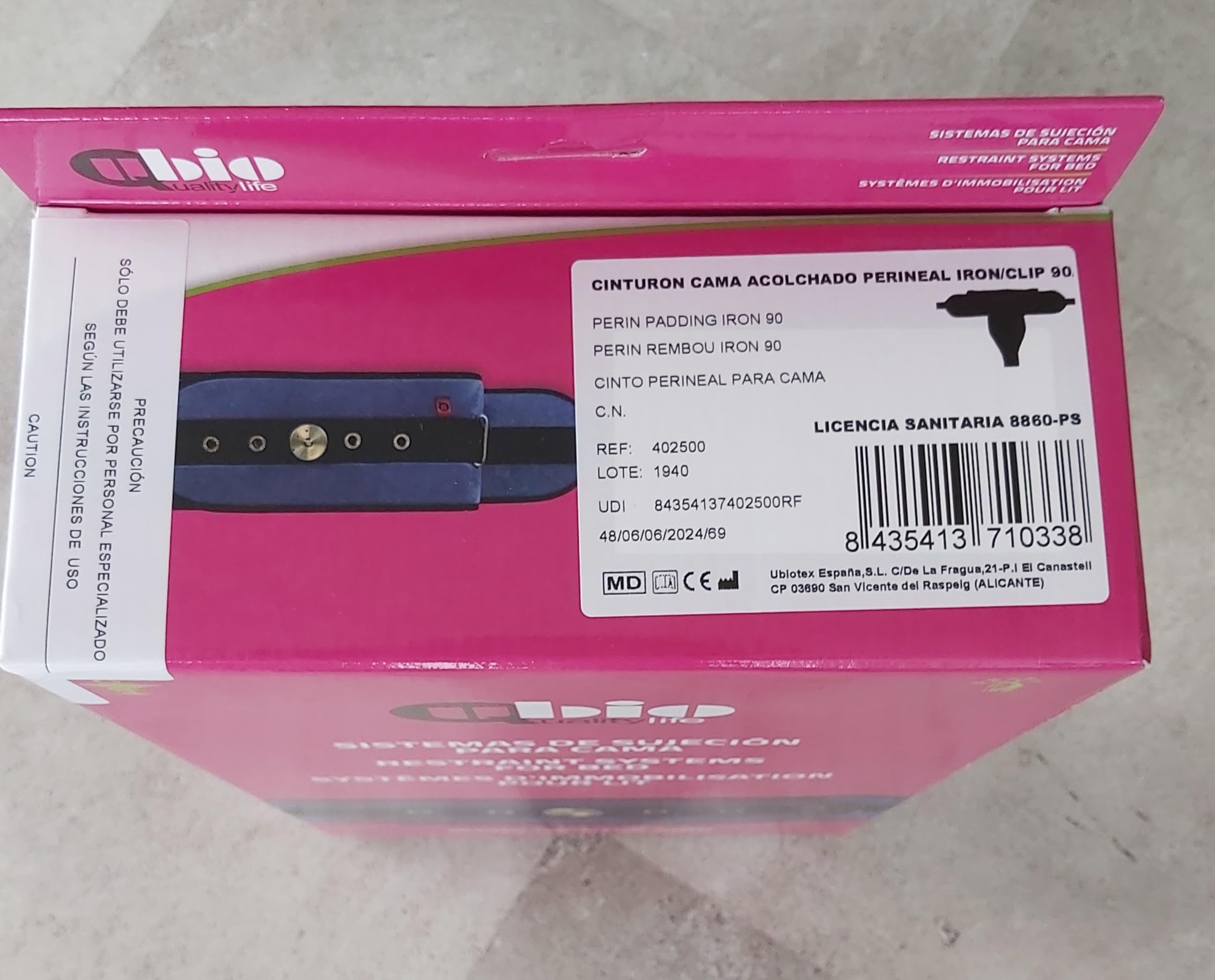 Cinturon de sujeción para cama de 90 cms con perineal, cierre iron clip, o cierre de moneda. sujecion para pacientes agitados, dispositivos de contención.